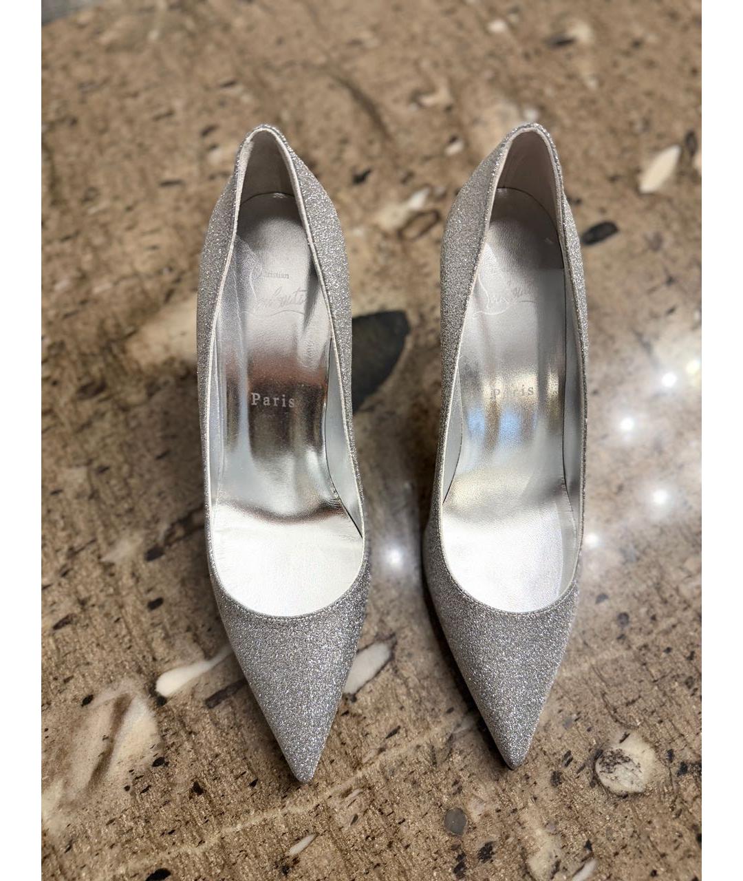 CHRISTIAN LOUBOUTIN Серебряные кожаные туфли, фото 4