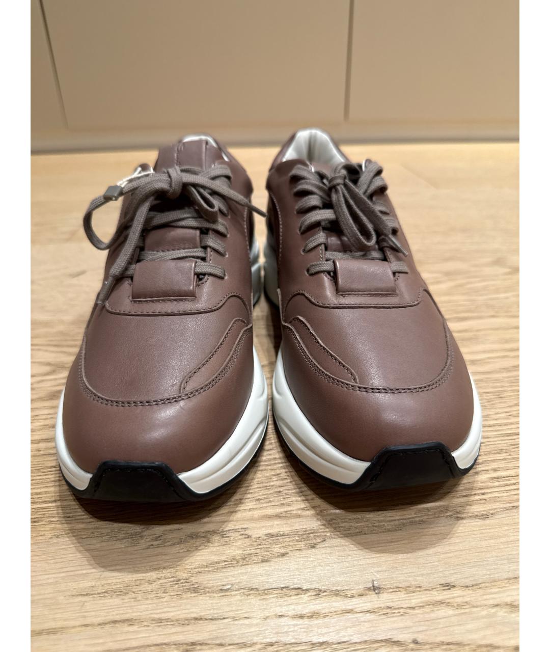 SANTONI Коричневые кожаные низкие кроссовки / кеды, фото 2