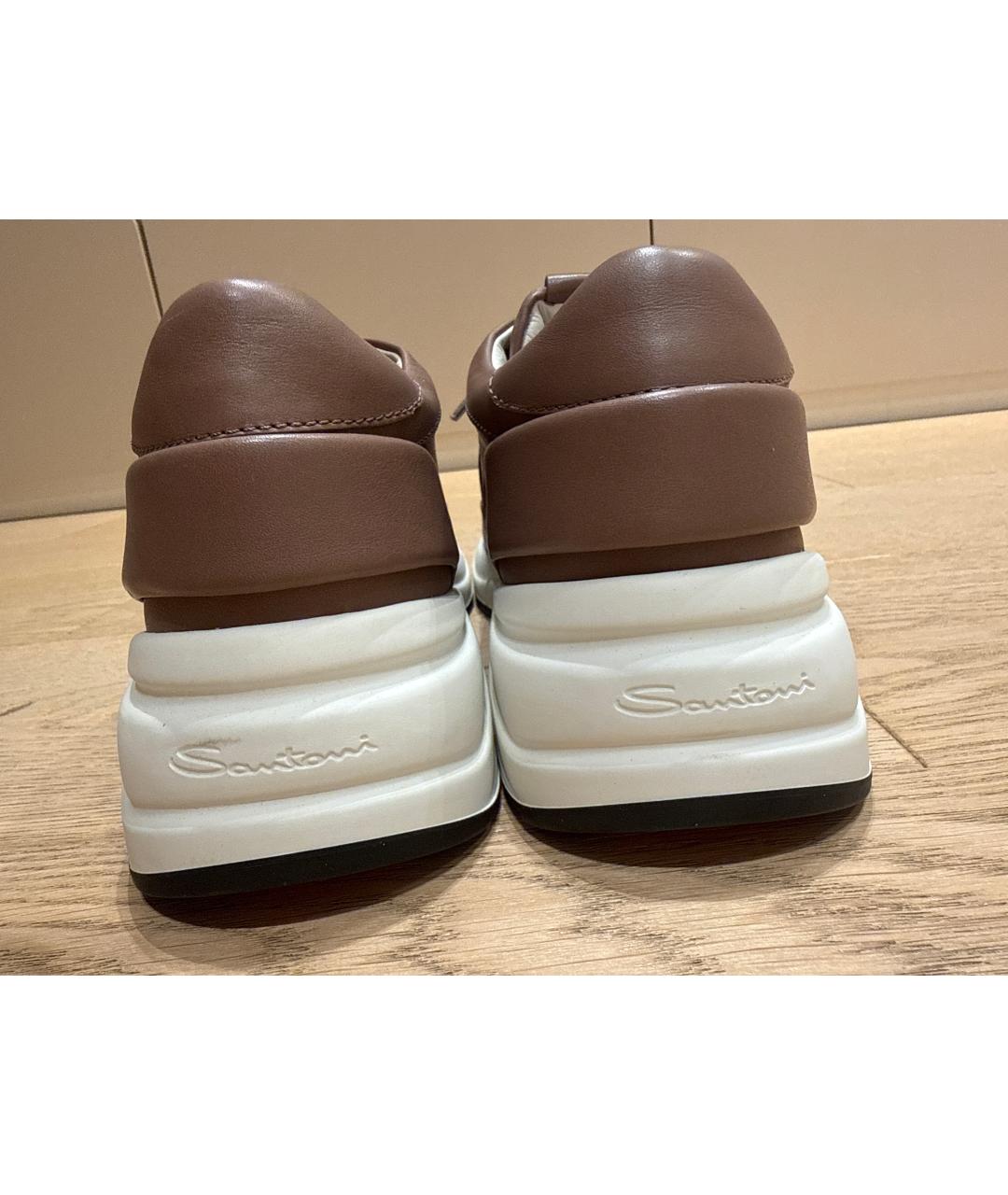 SANTONI Коричневые кожаные низкие кроссовки / кеды, фото 4