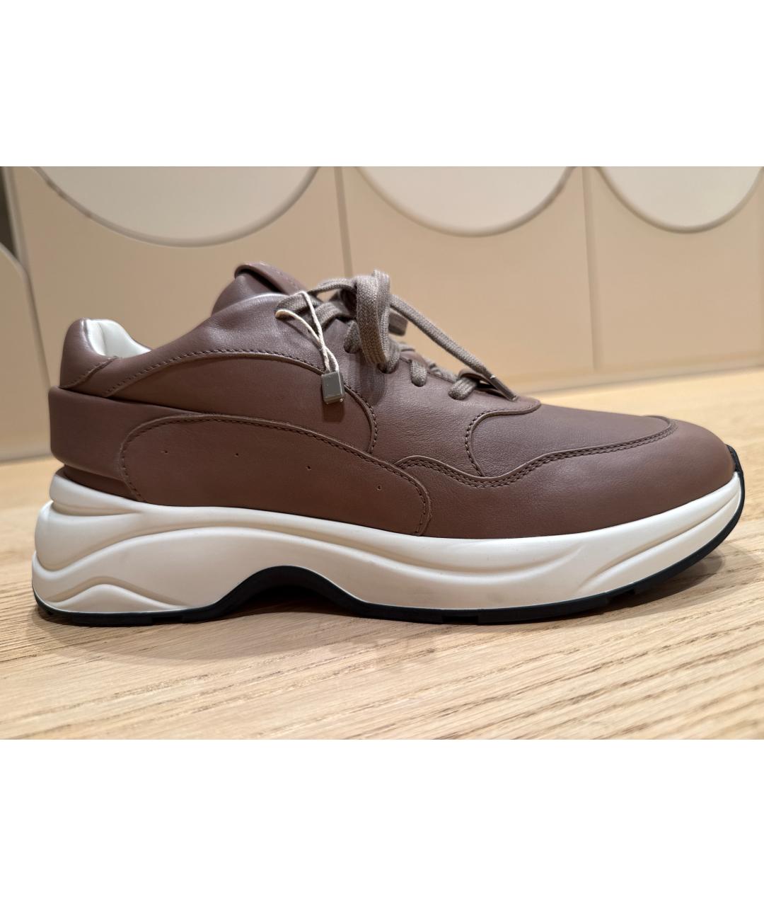 SANTONI Коричневые кожаные низкие кроссовки / кеды, фото 6