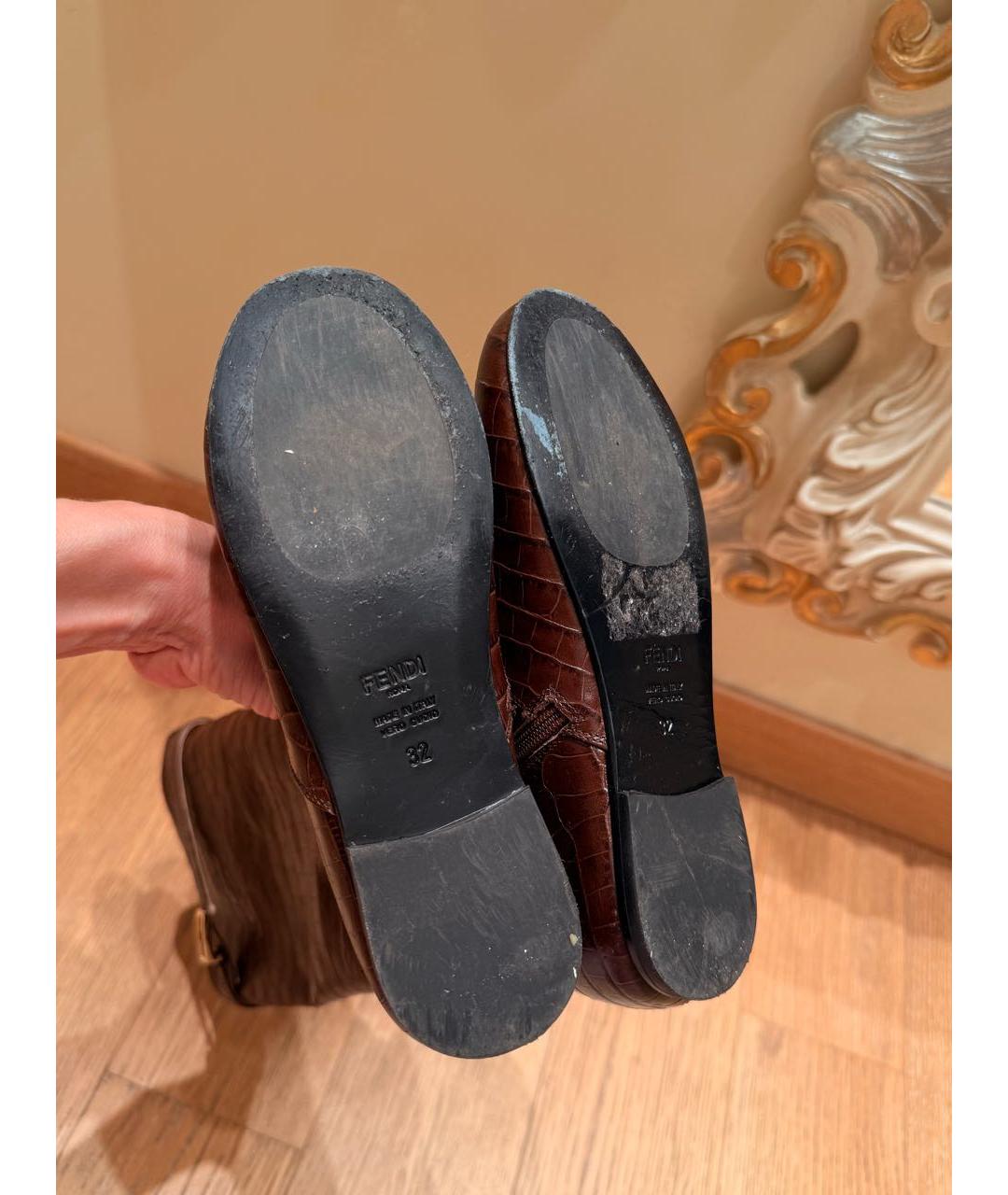FENDI Коричневые кожаные сапоги, фото 6