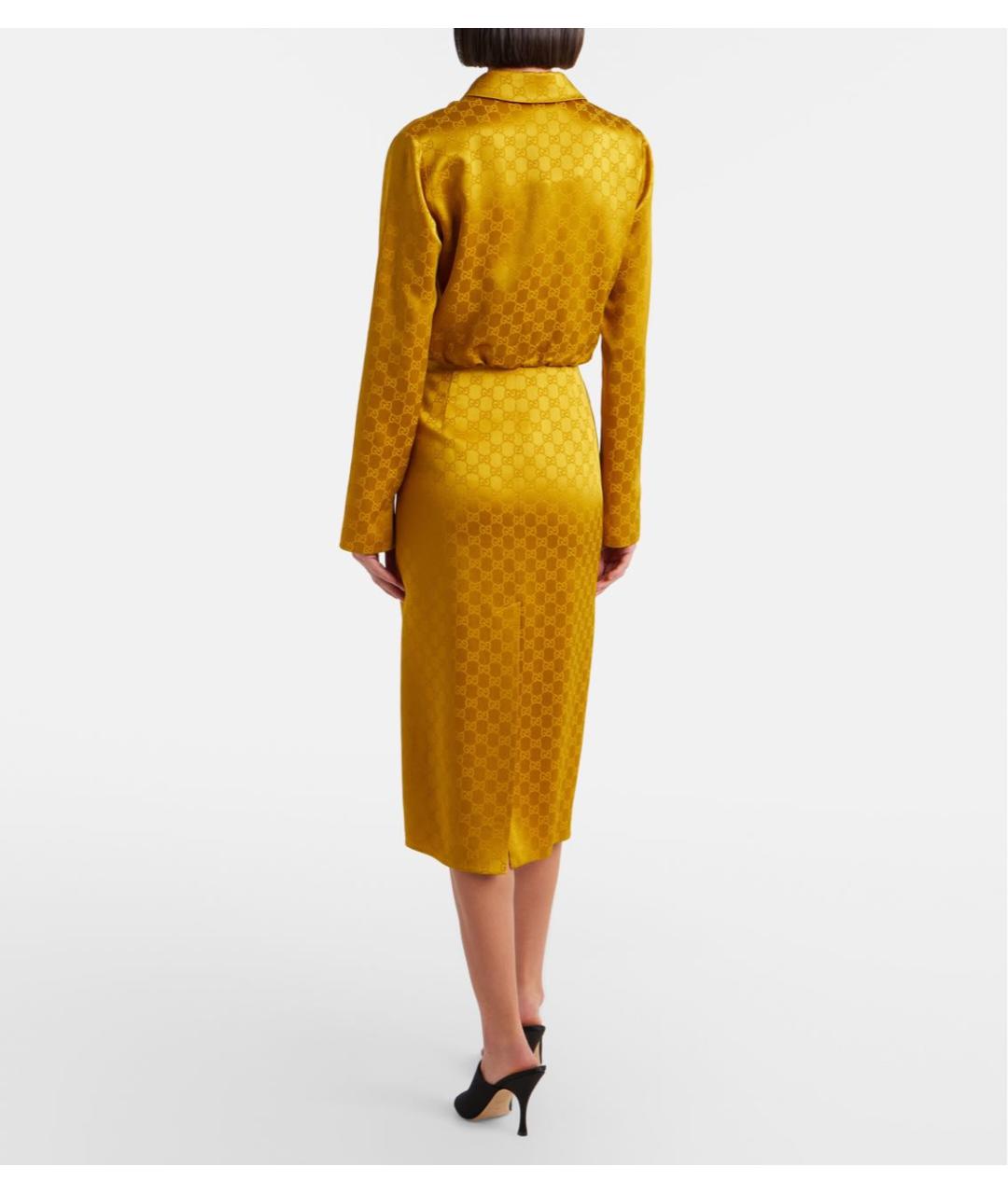 GUCCI Горчичное шелковое коктейльное платье, фото 6