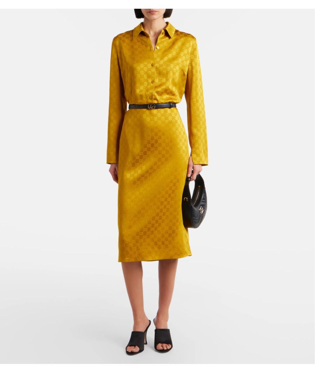 GUCCI Горчичное шелковое коктейльное платье, фото 5