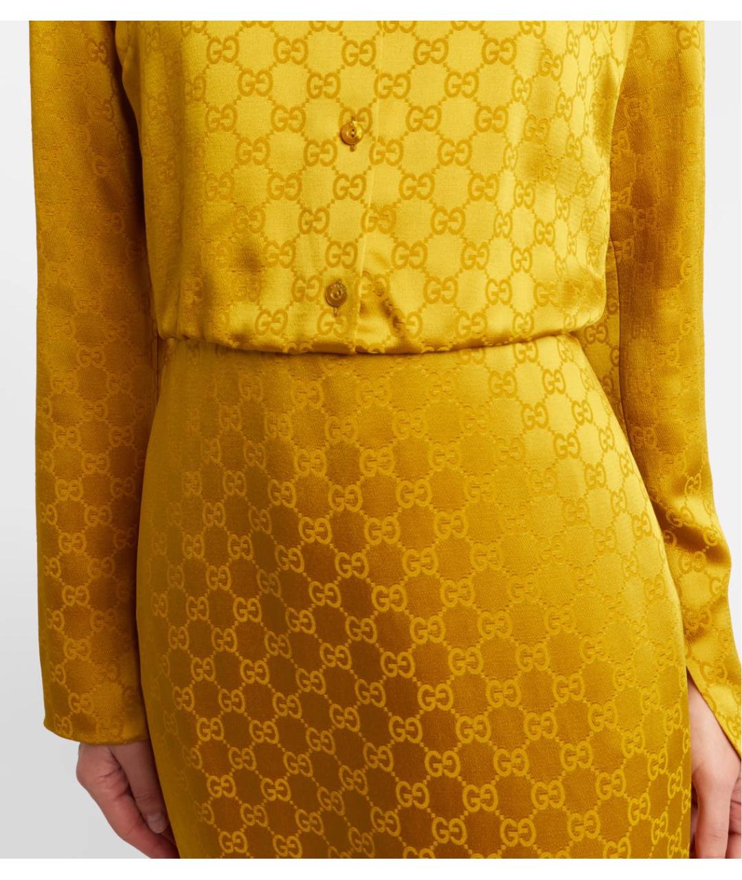 GUCCI Горчичное шелковое коктейльное платье, фото 7