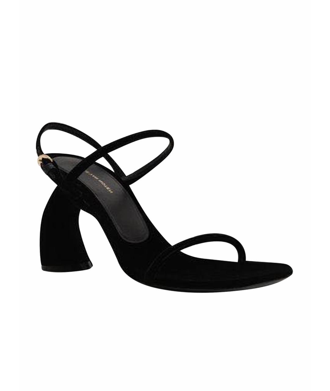 DRIES VAN NOTEN Черные бархатные босоножки, фото 1