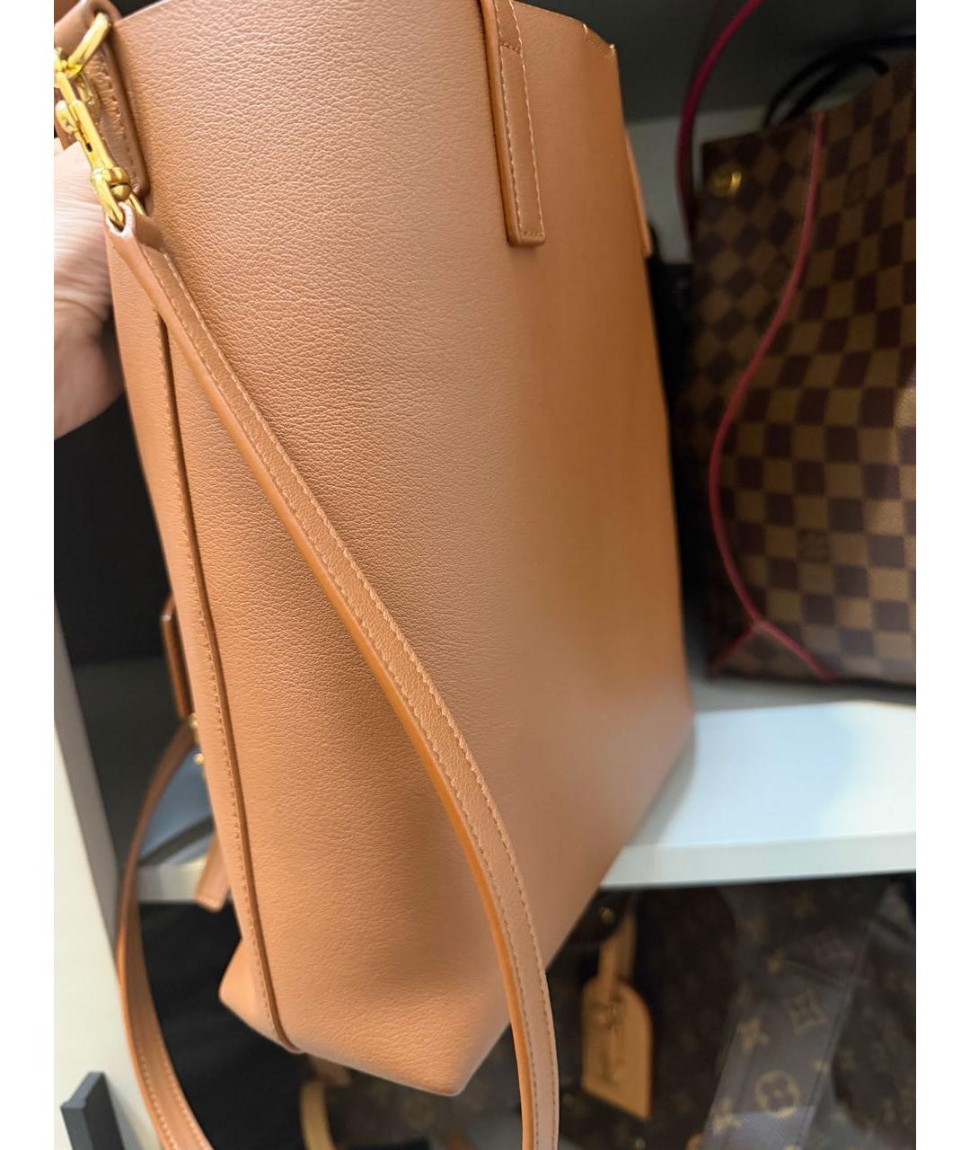 SAINT LAURENT Коричневая кожаная сумка тоут, фото 4