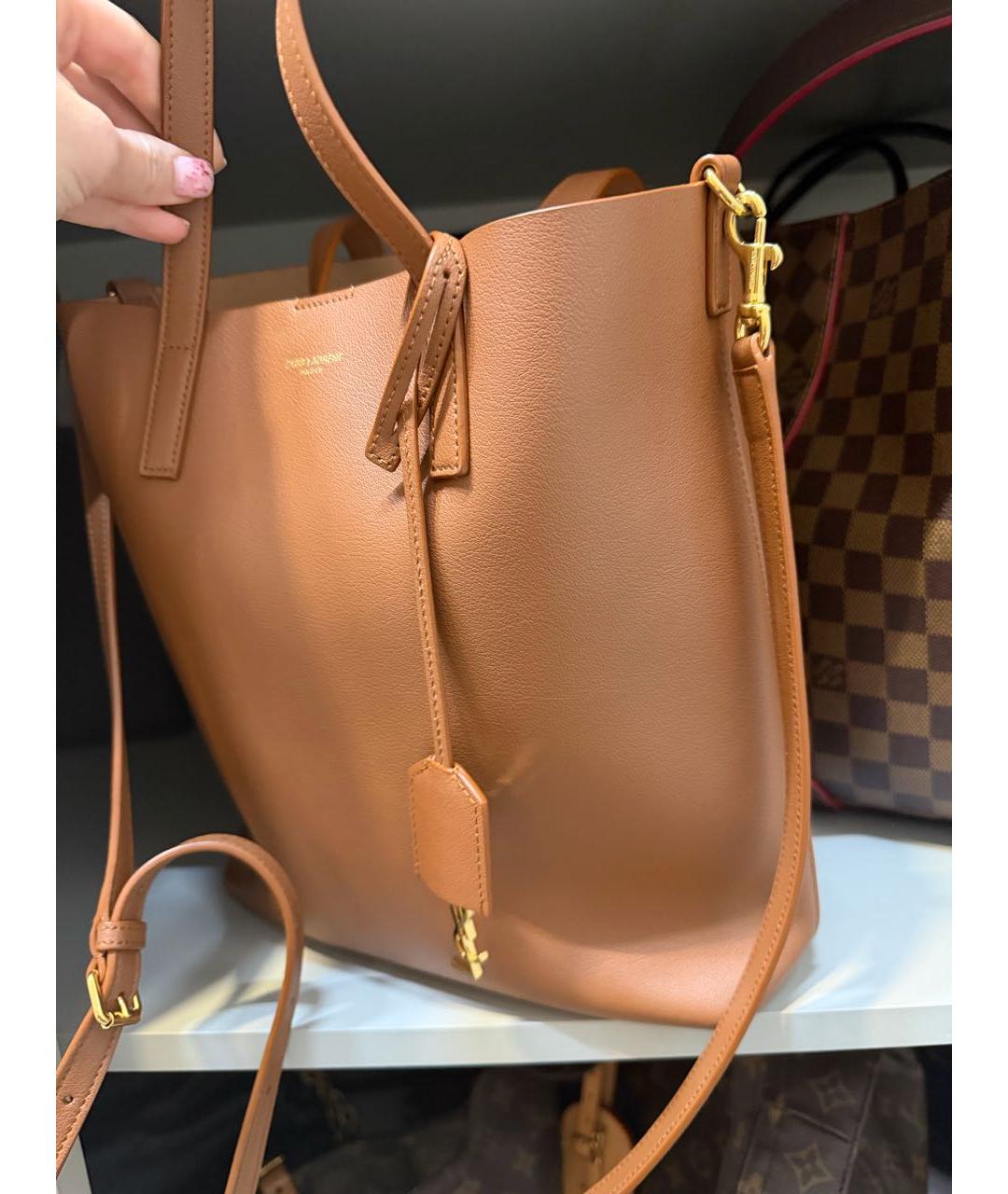 SAINT LAURENT Коричневая кожаная сумка тоут, фото 3