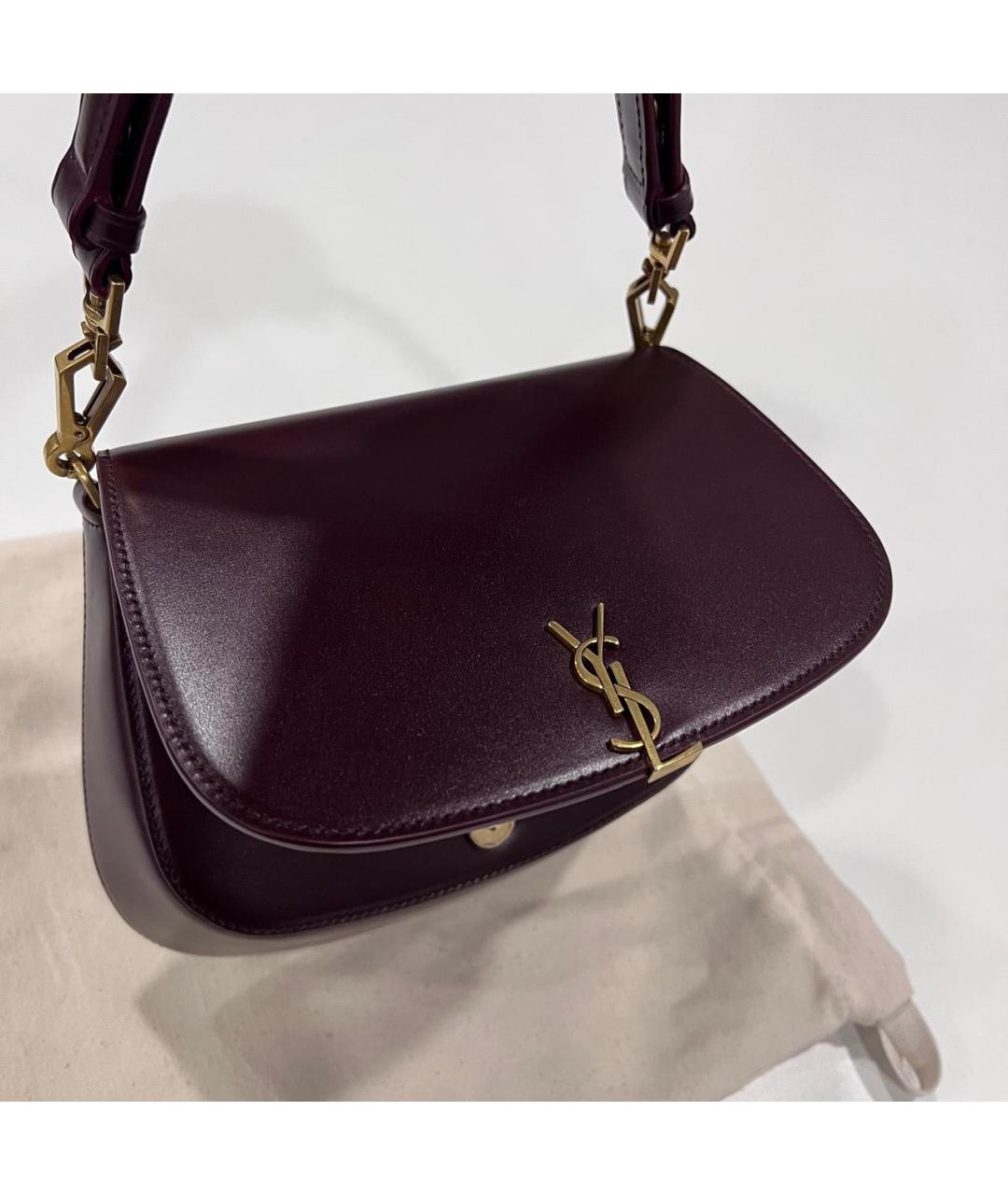 SAINT LAURENT Бордовая кожаная сумка через плечо, фото 3