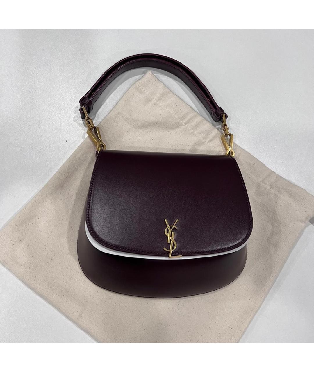 SAINT LAURENT Бордовая кожаная сумка через плечо, фото 2
