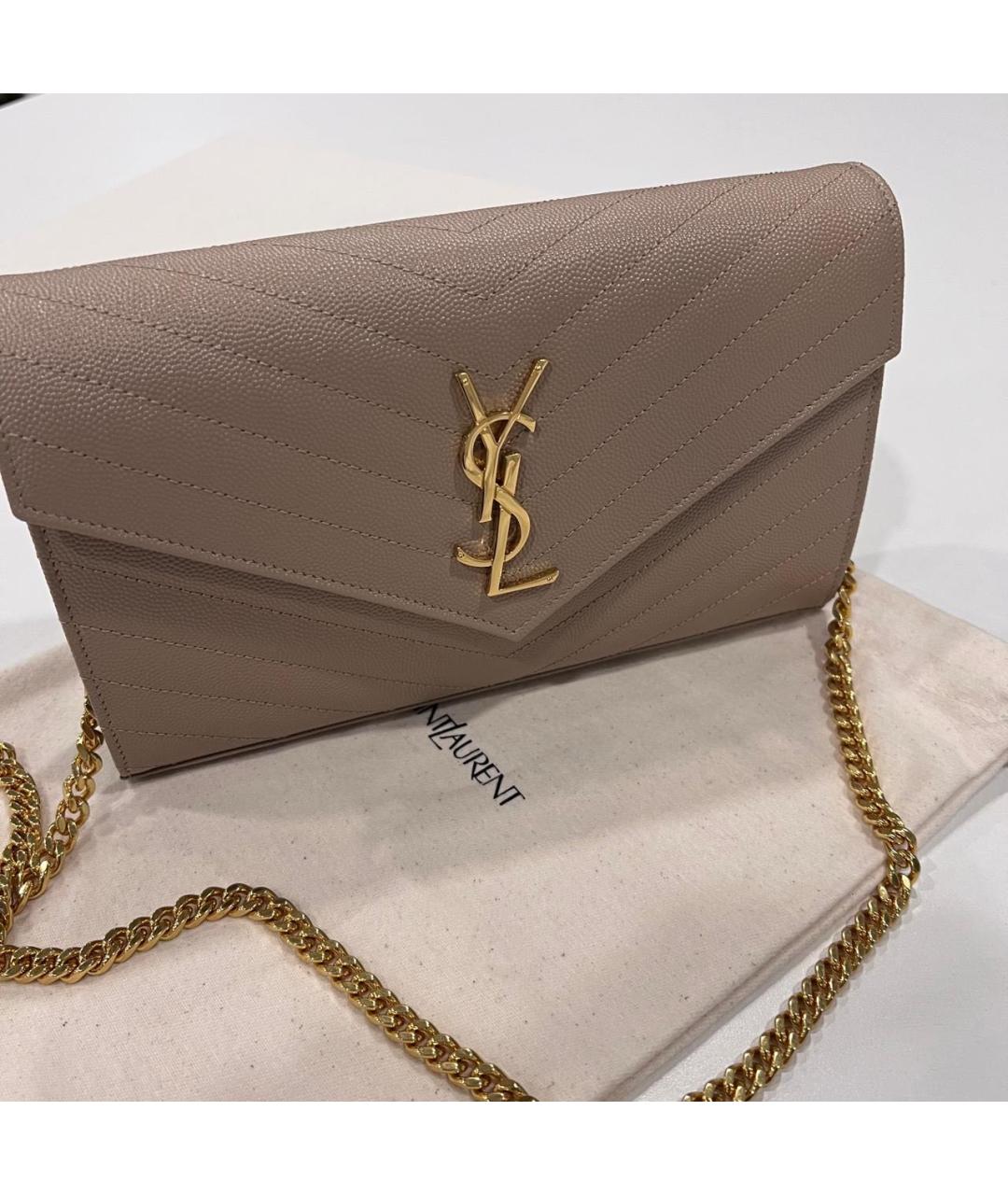 SAINT LAURENT Бежевая кожаная сумка через плечо, фото 3