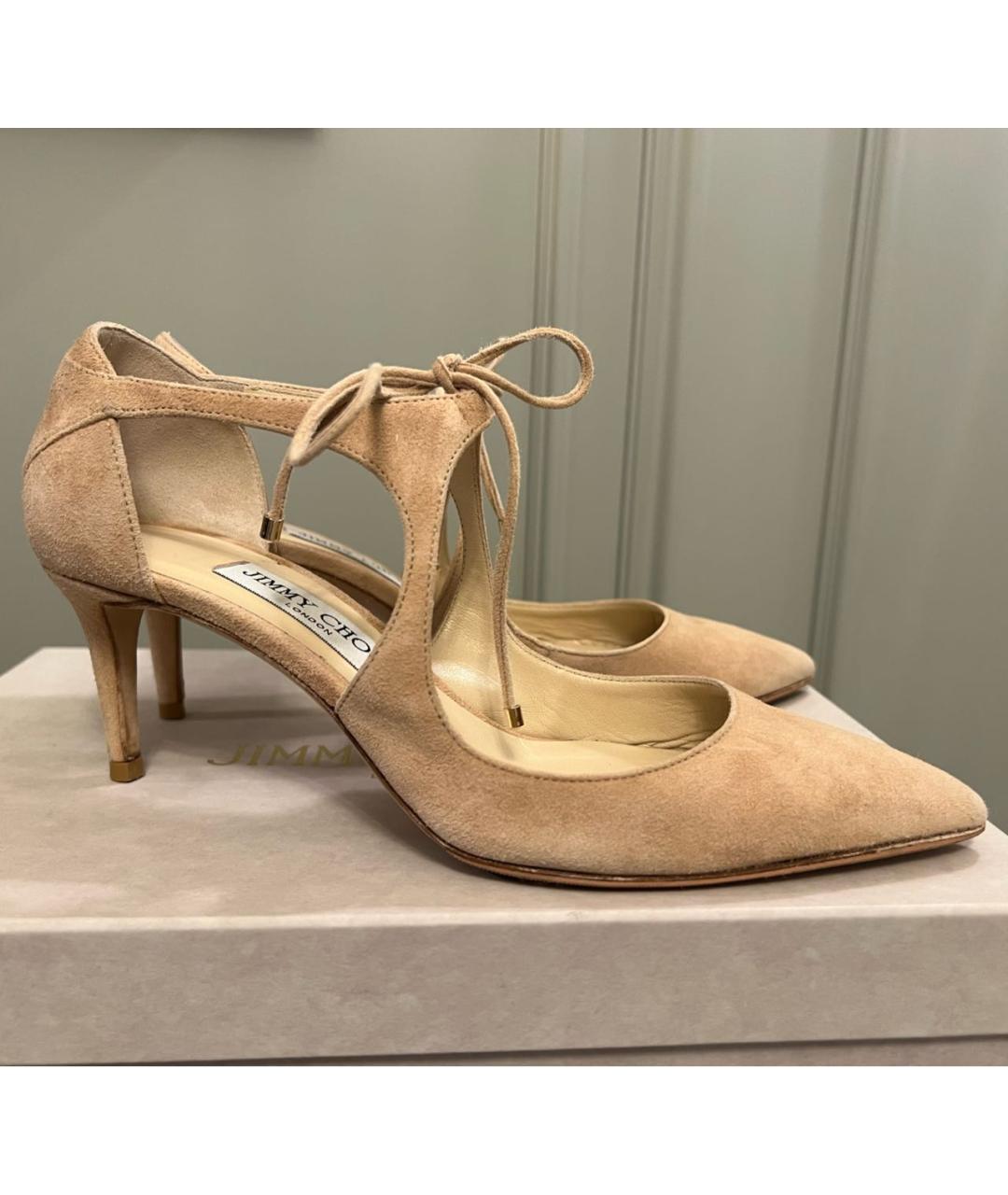 JIMMY CHOO Бежевые замшевые туфли, фото 5