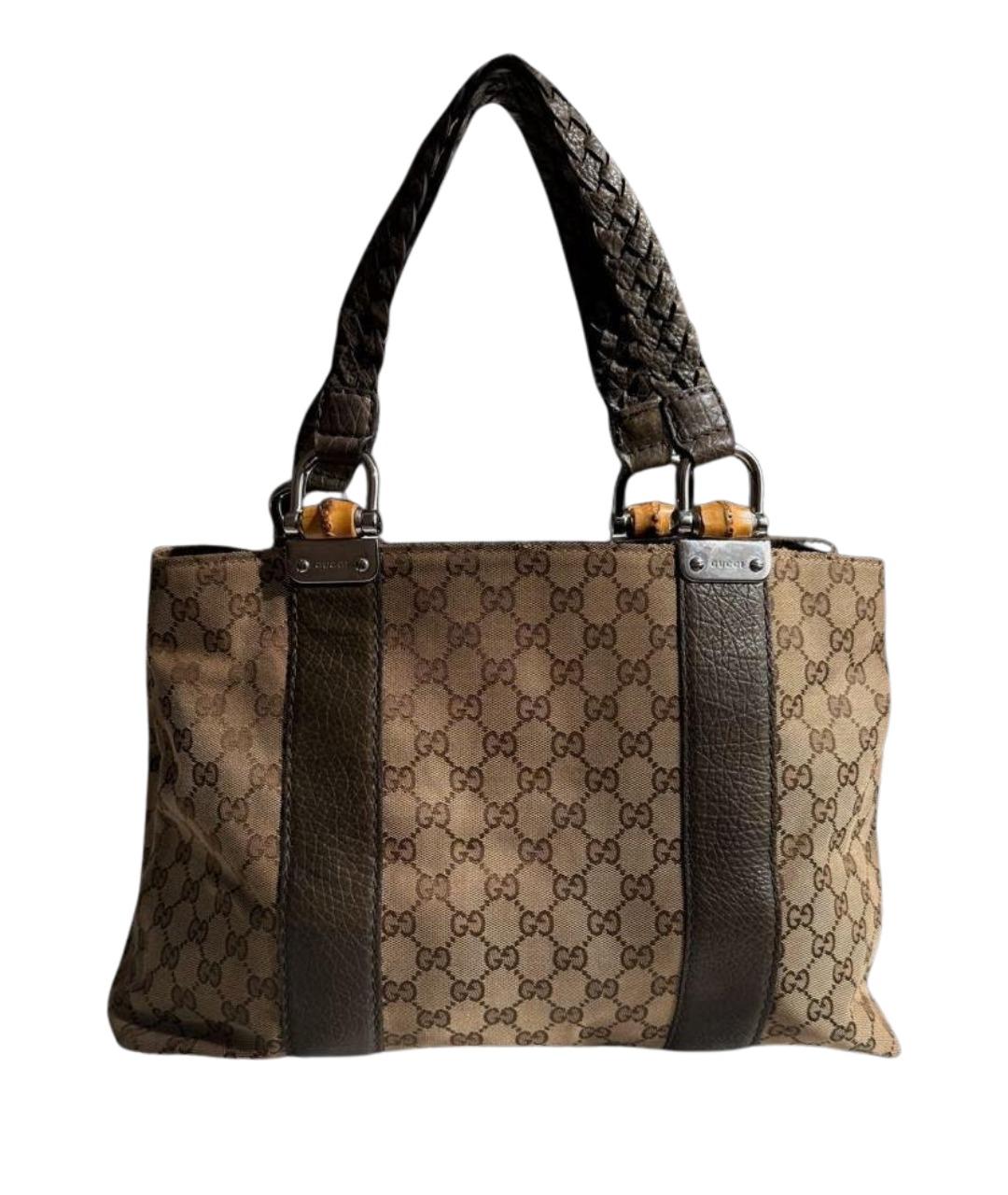 GUCCI Коричневая сумка тоут из канвы, фото 1