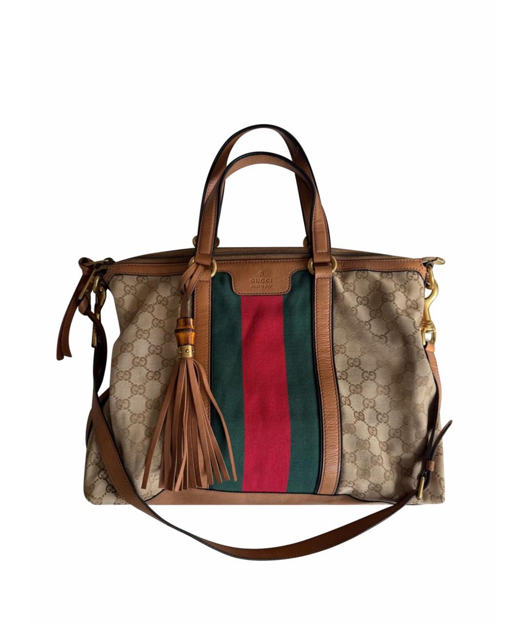 GUCCI Коричневая сумка тоут из канвы, фото 1