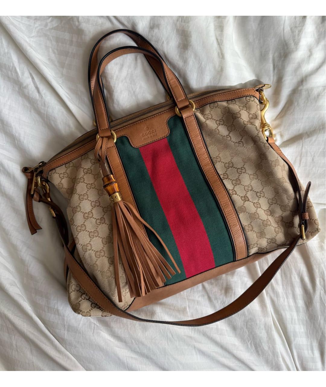 GUCCI Коричневая сумка тоут из канвы, фото 9