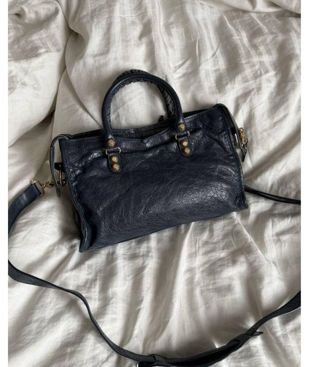 BALENCIAGA Темно-синяя кожаная сумка с короткими ручками, фото 2