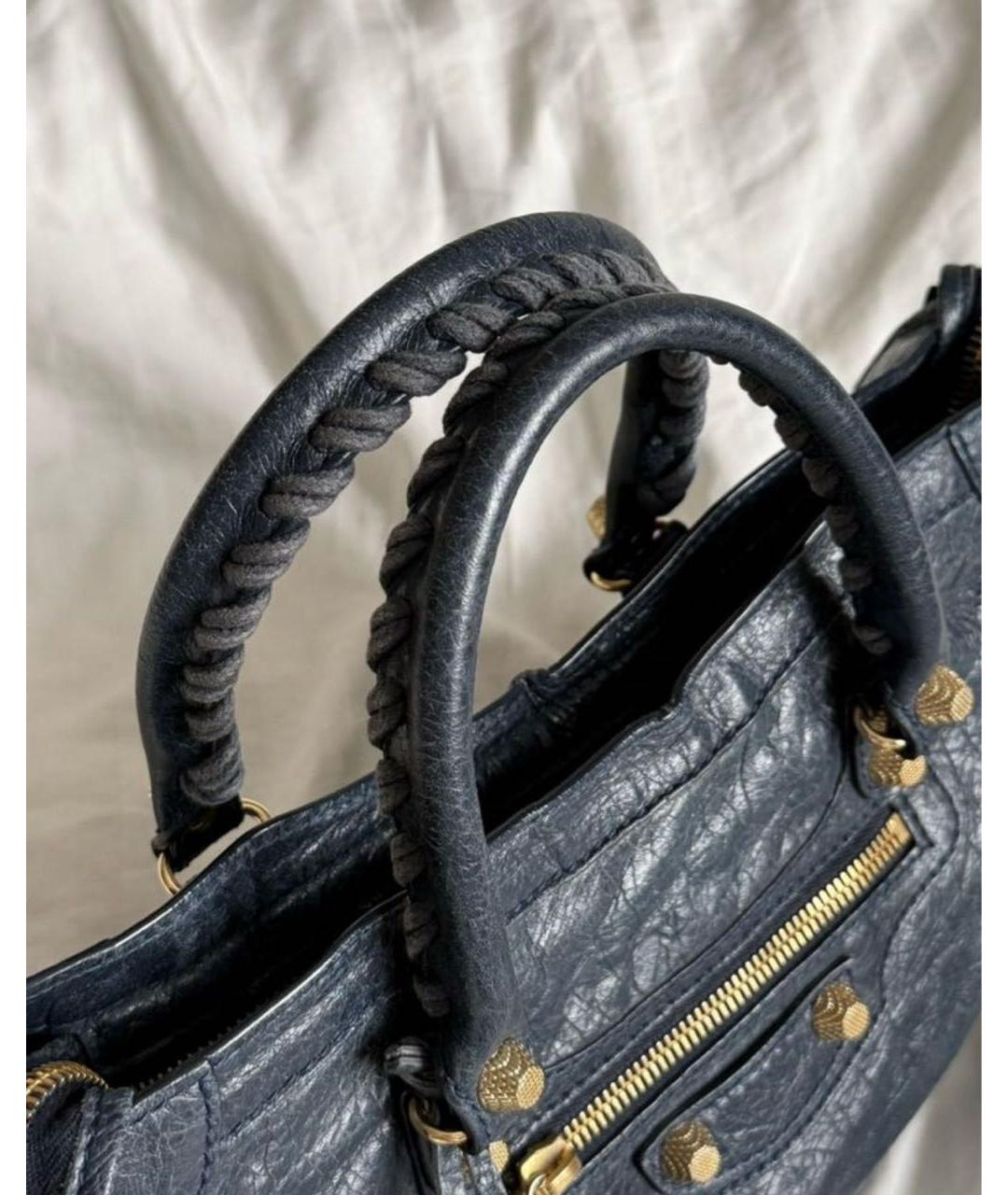 BALENCIAGA Темно-синяя кожаная сумка с короткими ручками, фото 3