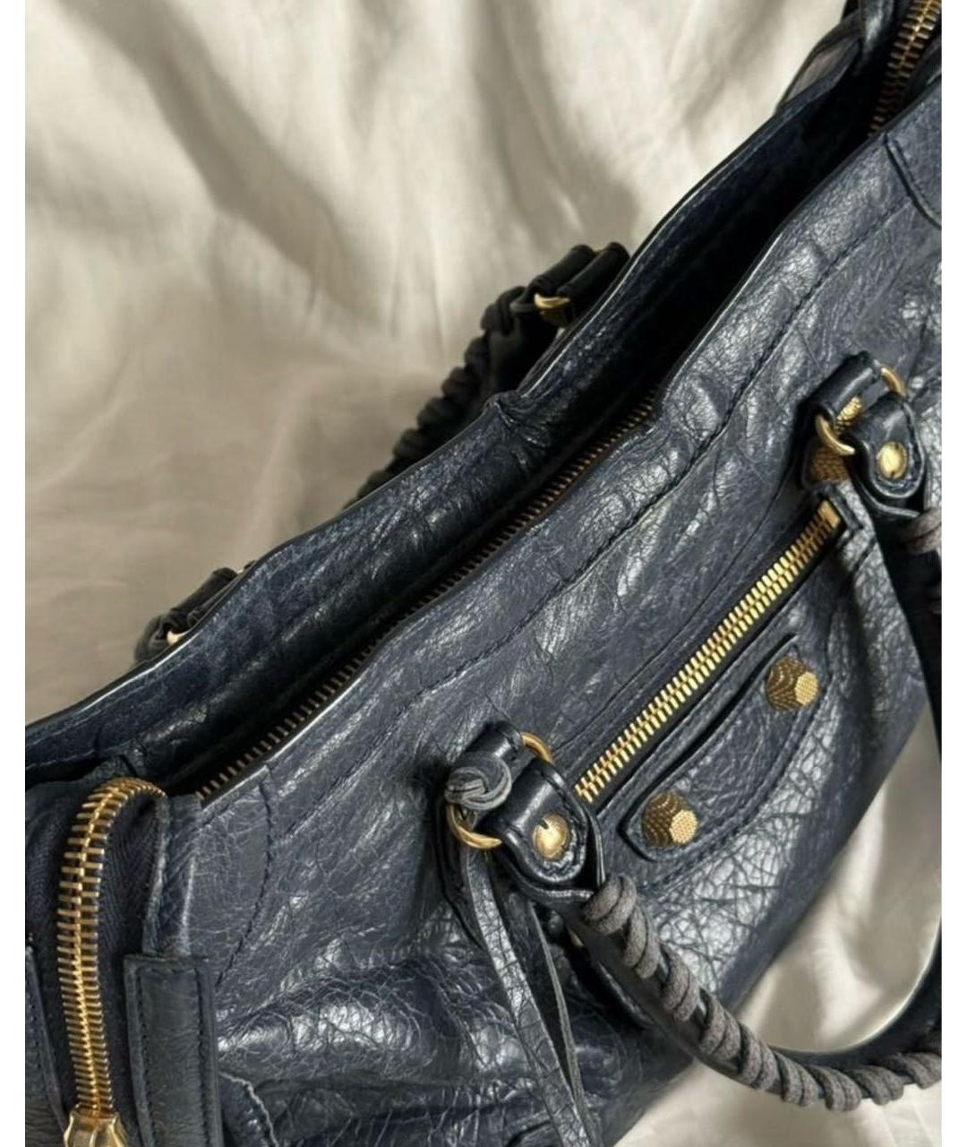 BALENCIAGA Темно-синяя кожаная сумка с короткими ручками, фото 4