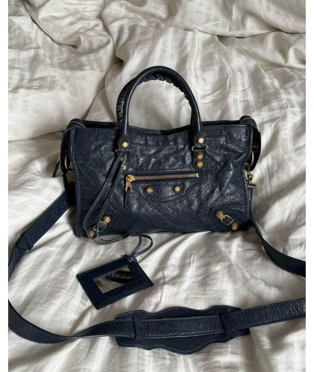 BALENCIAGA Темно-синяя кожаная сумка с короткими ручками, фото 9