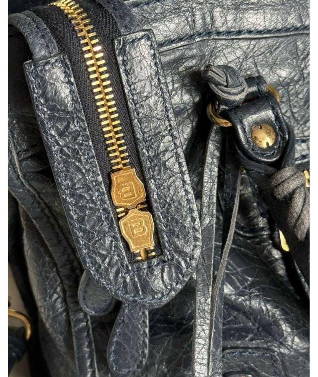 BALENCIAGA Темно-синяя кожаная сумка с короткими ручками, фото 5