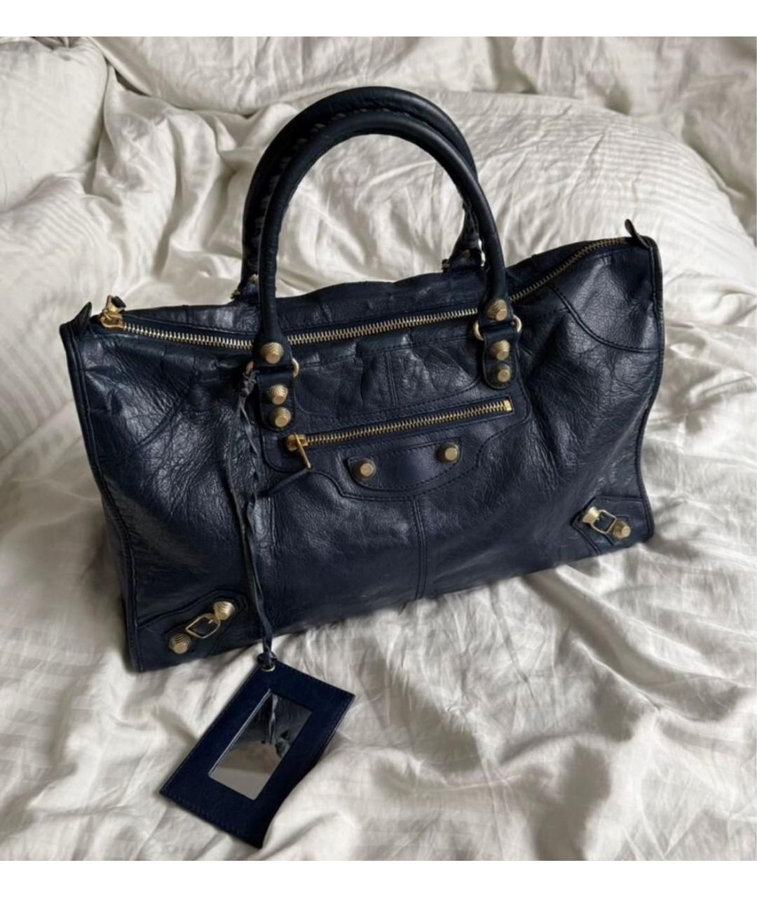 BALENCIAGA Темно-синяя кожаная сумка с короткими ручками, фото 9