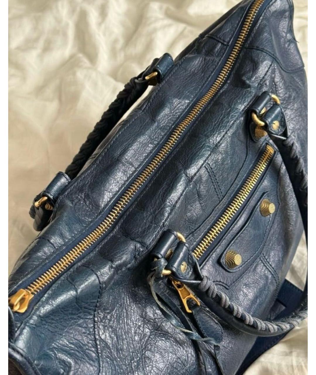 BALENCIAGA Темно-синяя кожаная сумка с короткими ручками, фото 4