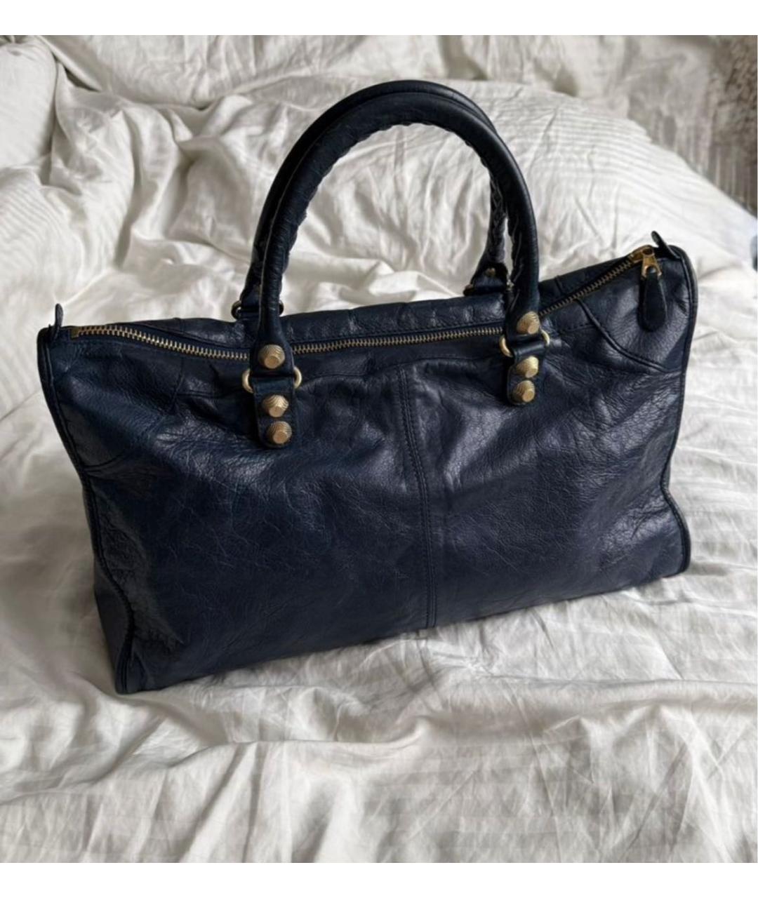 BALENCIAGA Темно-синяя кожаная сумка с короткими ручками, фото 2