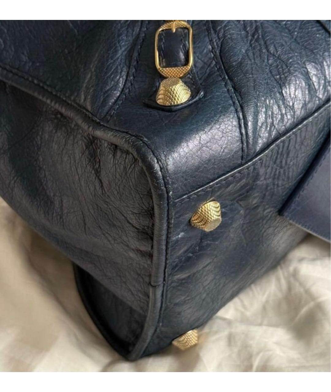BALENCIAGA Темно-синяя кожаная сумка с короткими ручками, фото 5