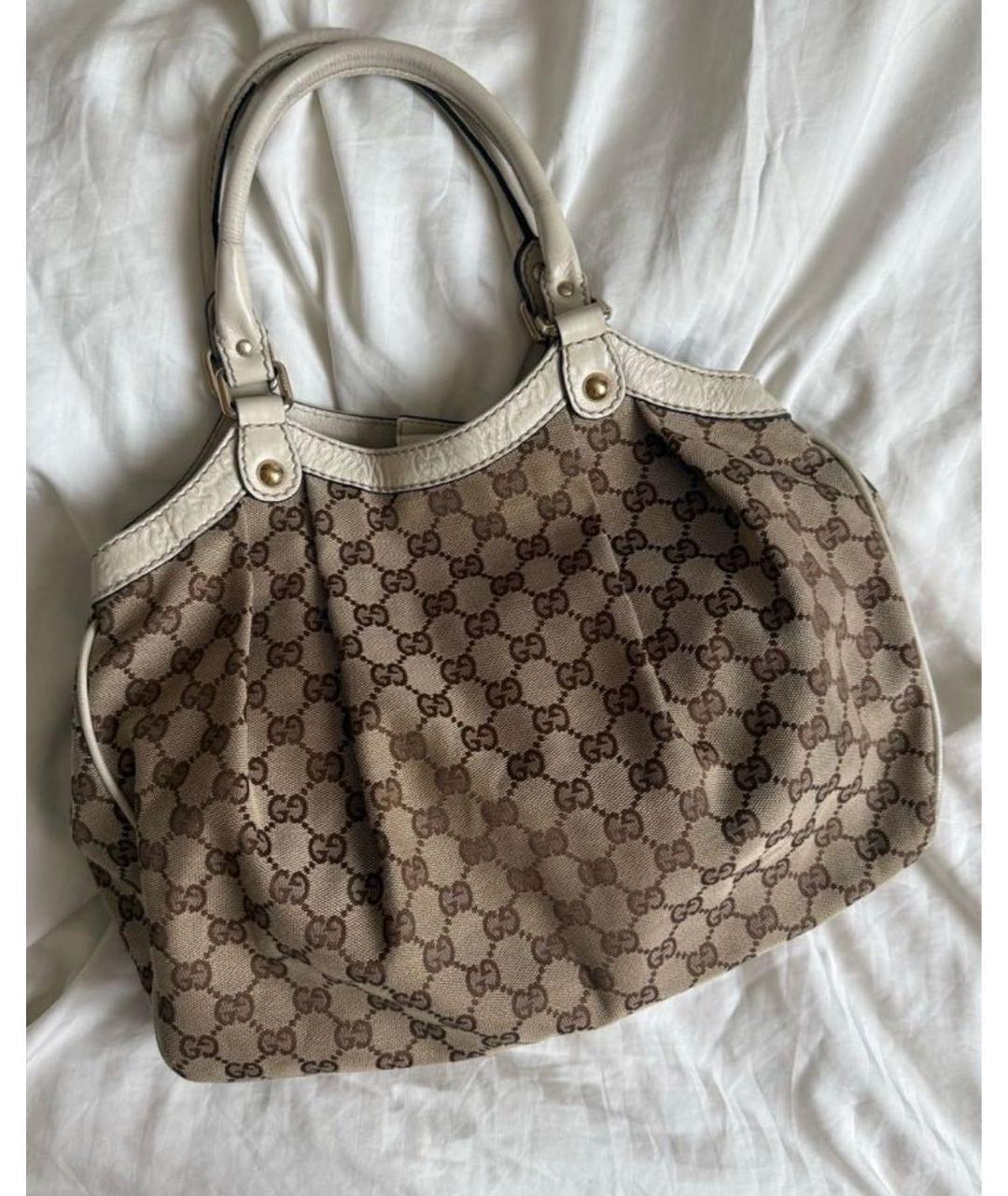 GUCCI Коричневая сумка с короткими ручками из канвы, фото 2
