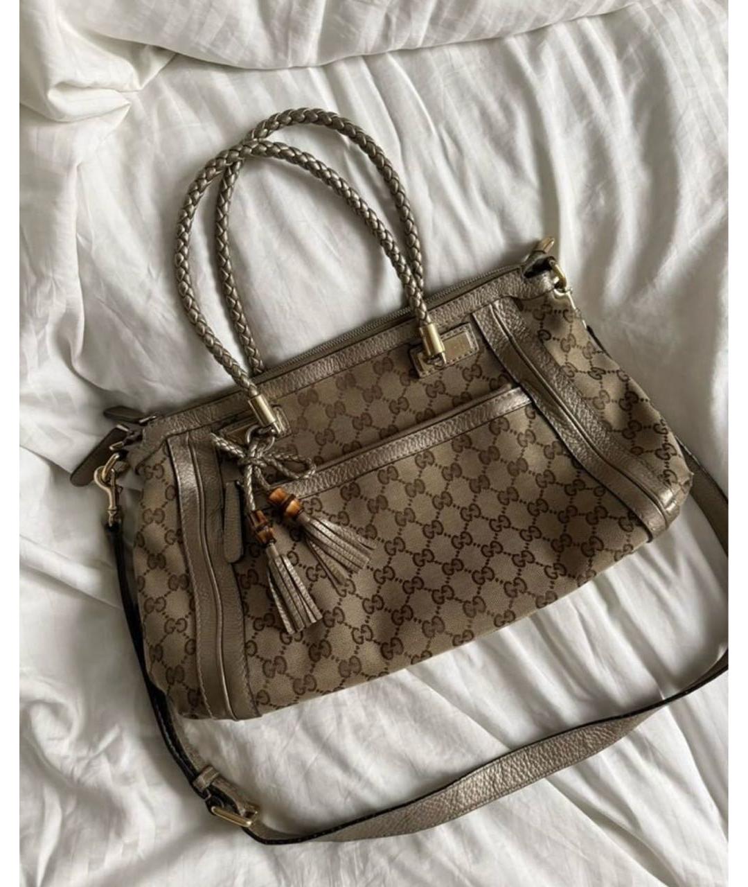 GUCCI Коричневая сумка с короткими ручками из канвы, фото 9