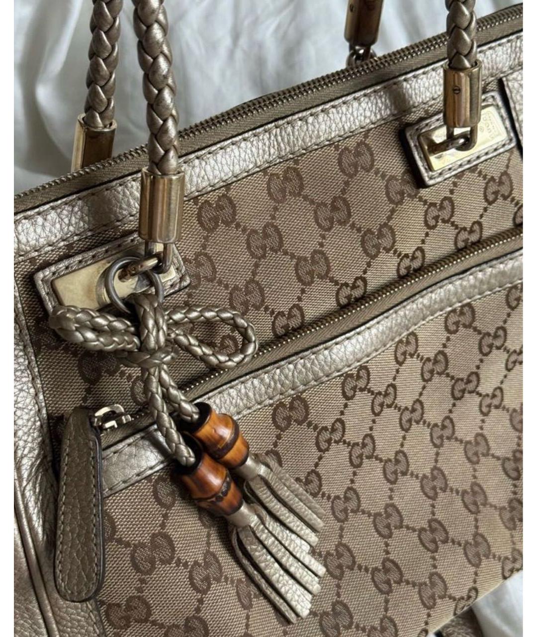 GUCCI Коричневая сумка с короткими ручками из канвы, фото 4