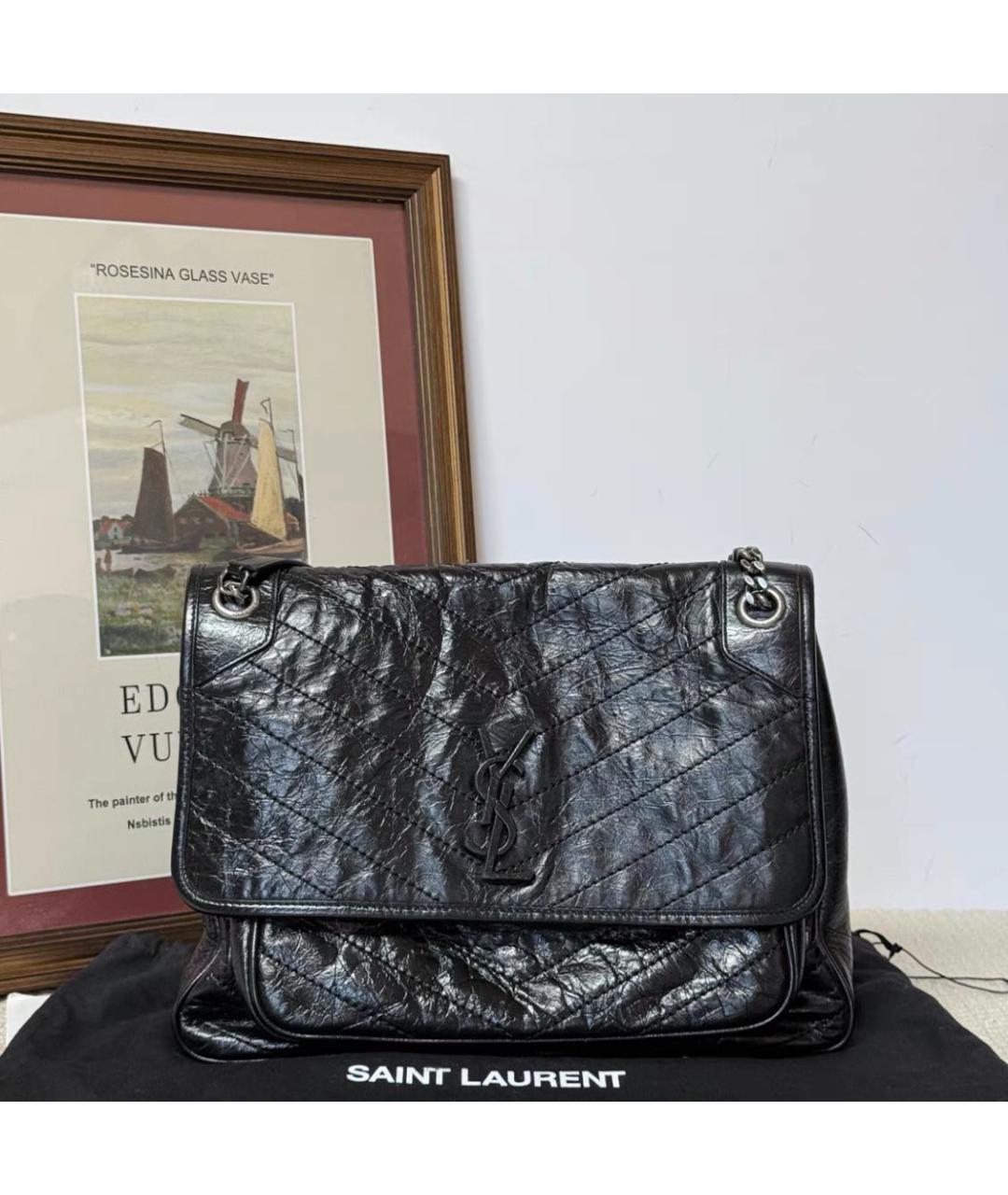 SAINT LAURENT Черная кожаная сумка через плечо, фото 2