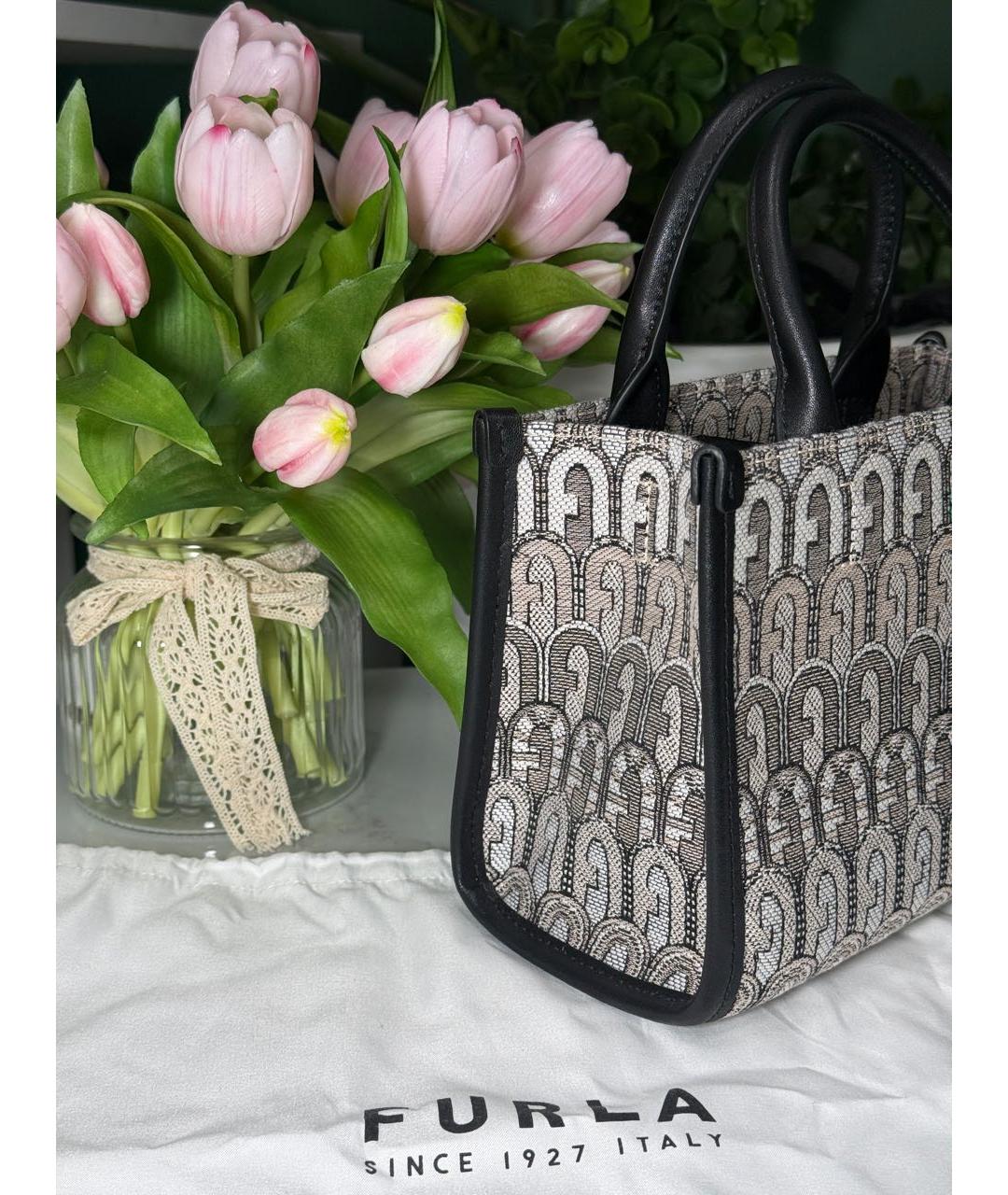 FURLA Серая жаккардовая сумка с короткими ручками, фото 2