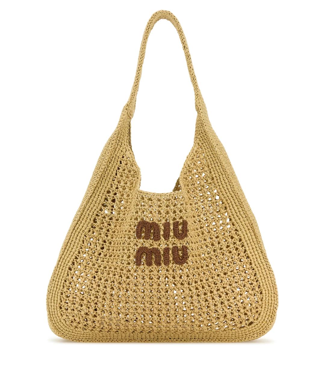 MIU MIU Бежевая рафиевая сумка тоут, фото 1