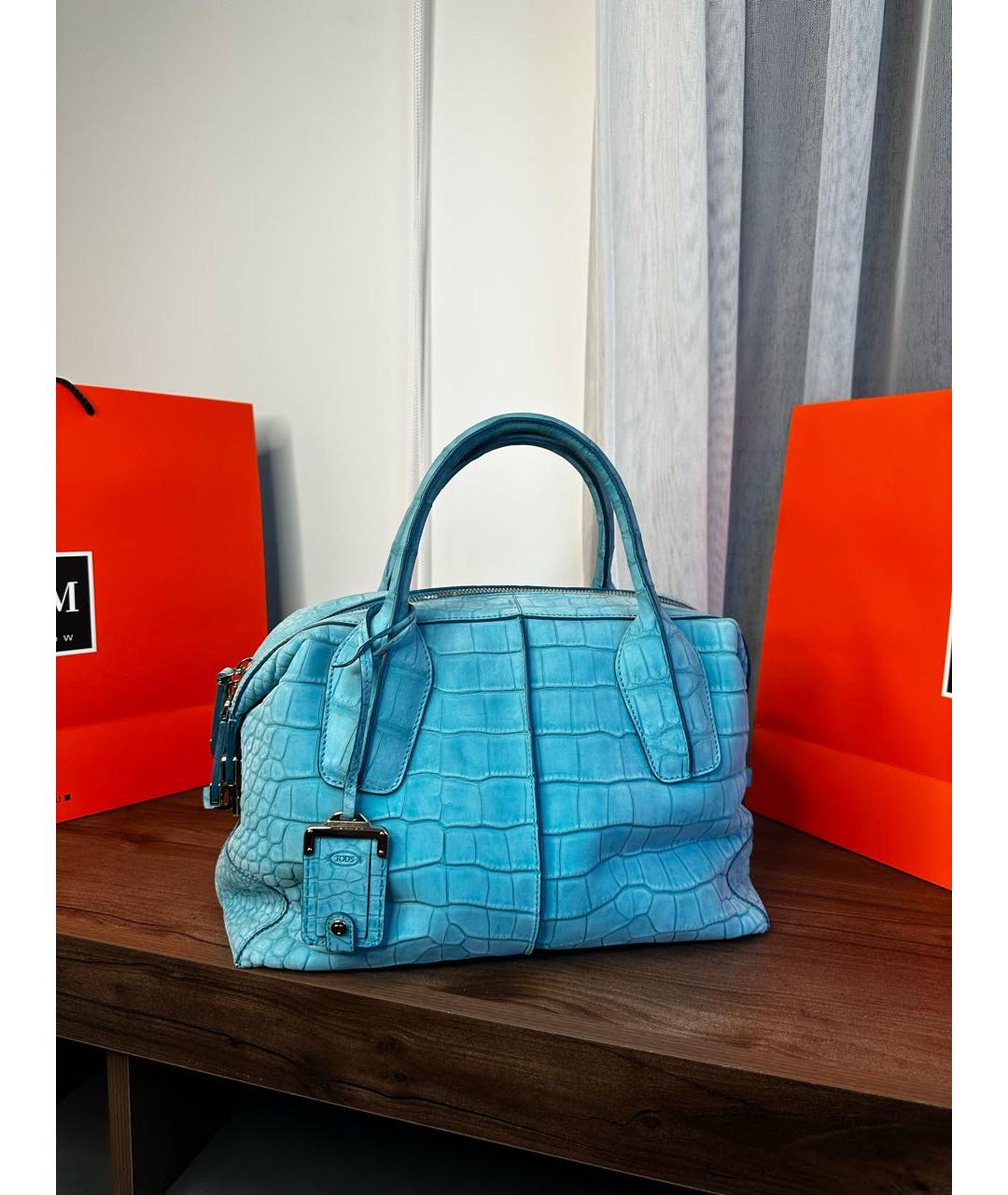 TOD'S Бирюзовая сумка с короткими ручками из кожи крокодила, фото 5