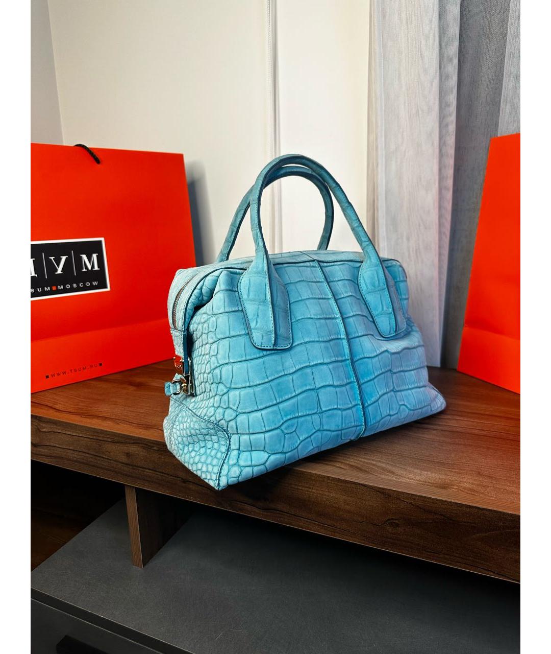 TOD'S Бирюзовая сумка с короткими ручками из кожи крокодила, фото 2