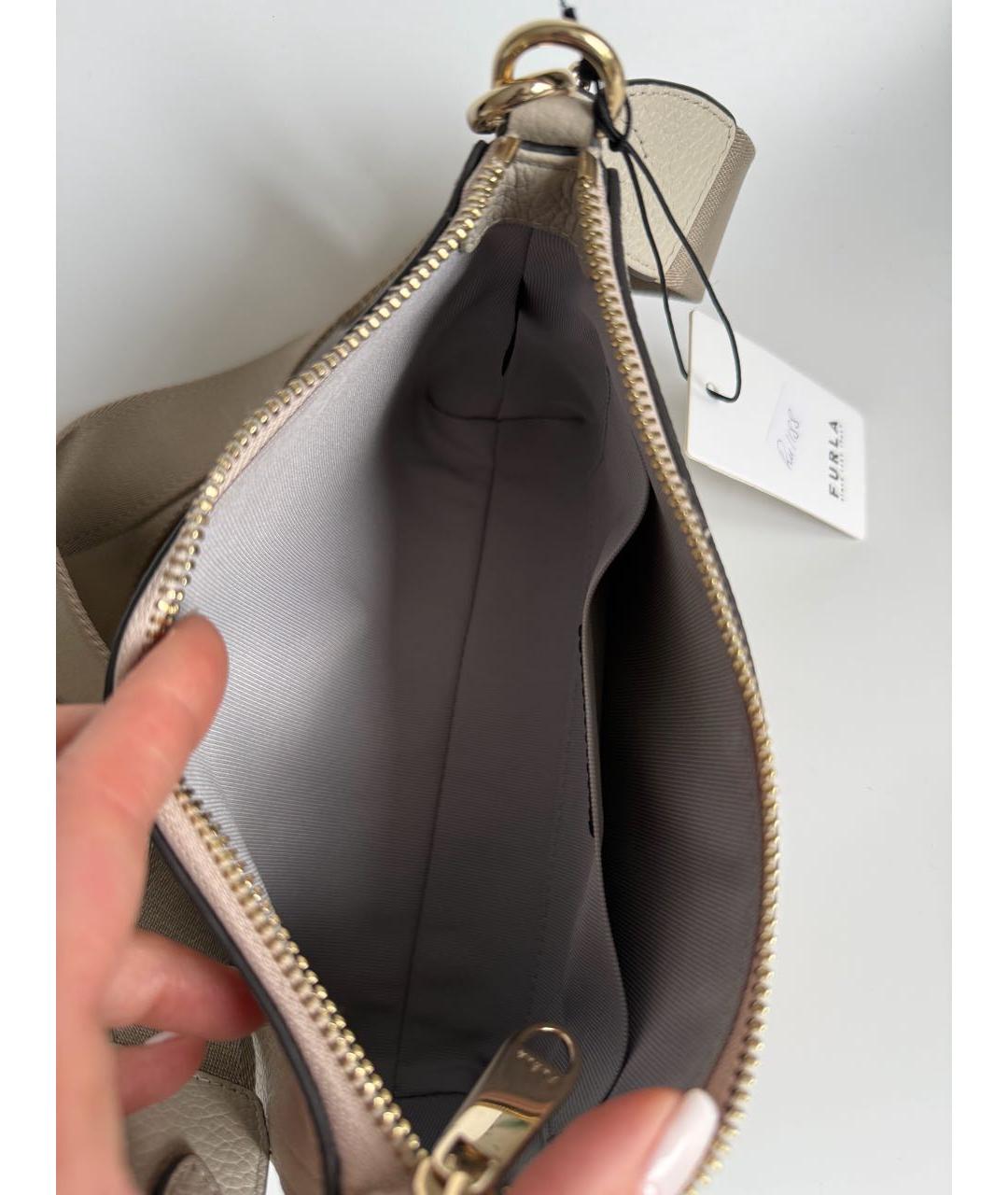FURLA Бежевая кожаная сумка через плечо, фото 5