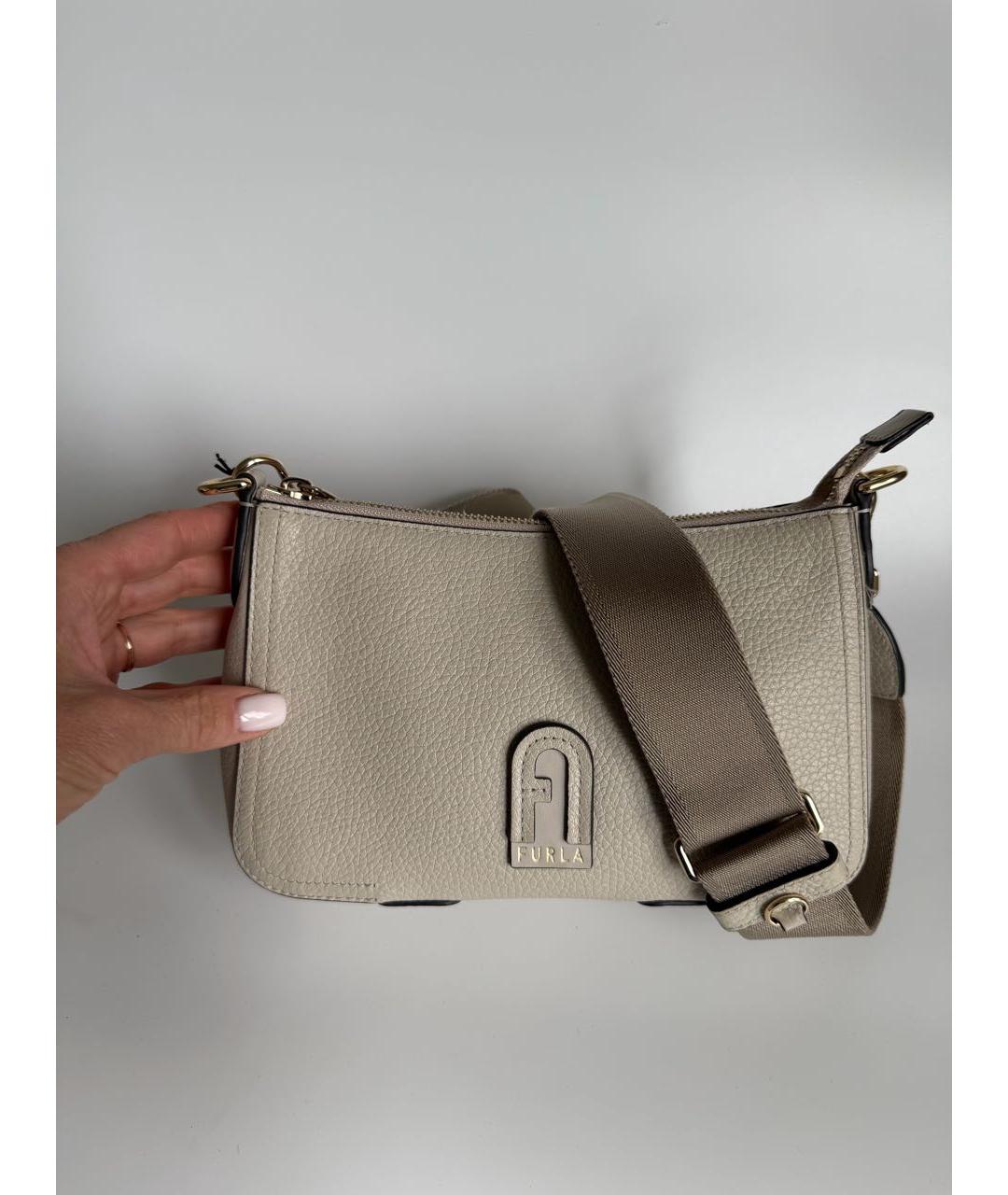 FURLA Бежевая кожаная сумка через плечо, фото 6