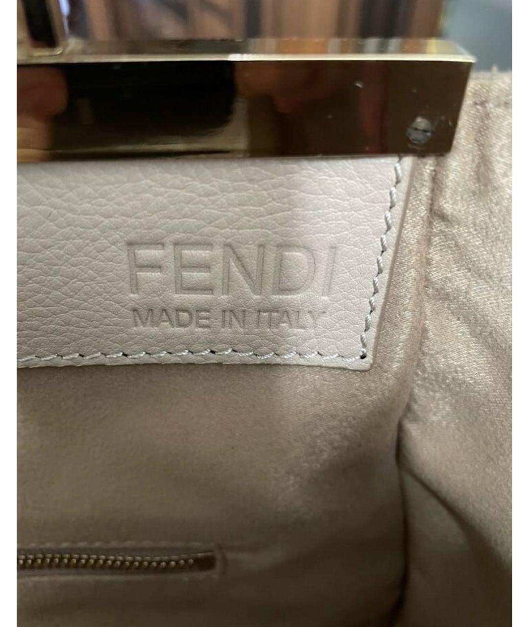 FENDI Бежевая кожаная сумка с короткими ручками, фото 5