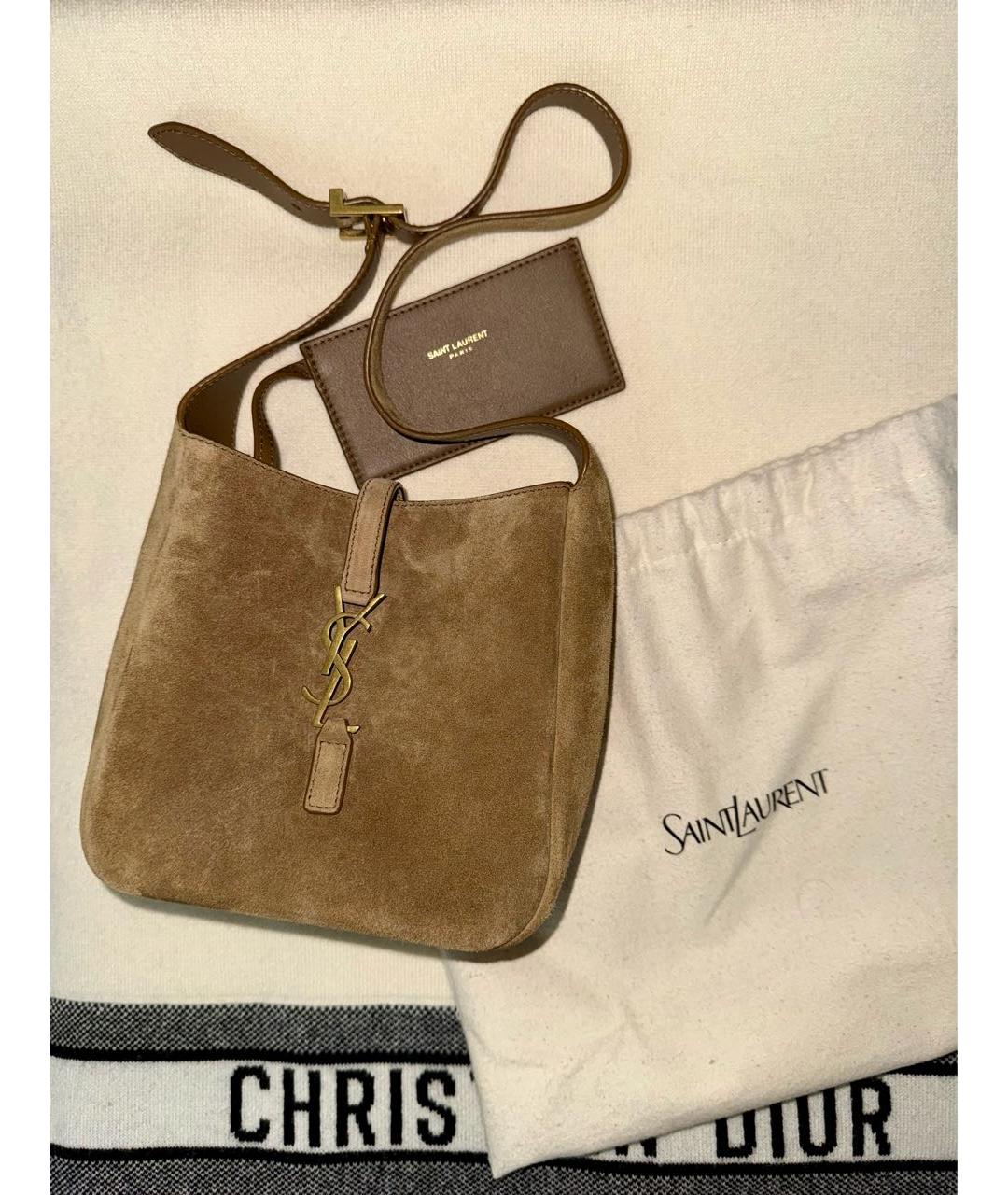 SAINT LAURENT Коричневая замшевая сумка с короткими ручками, фото 2