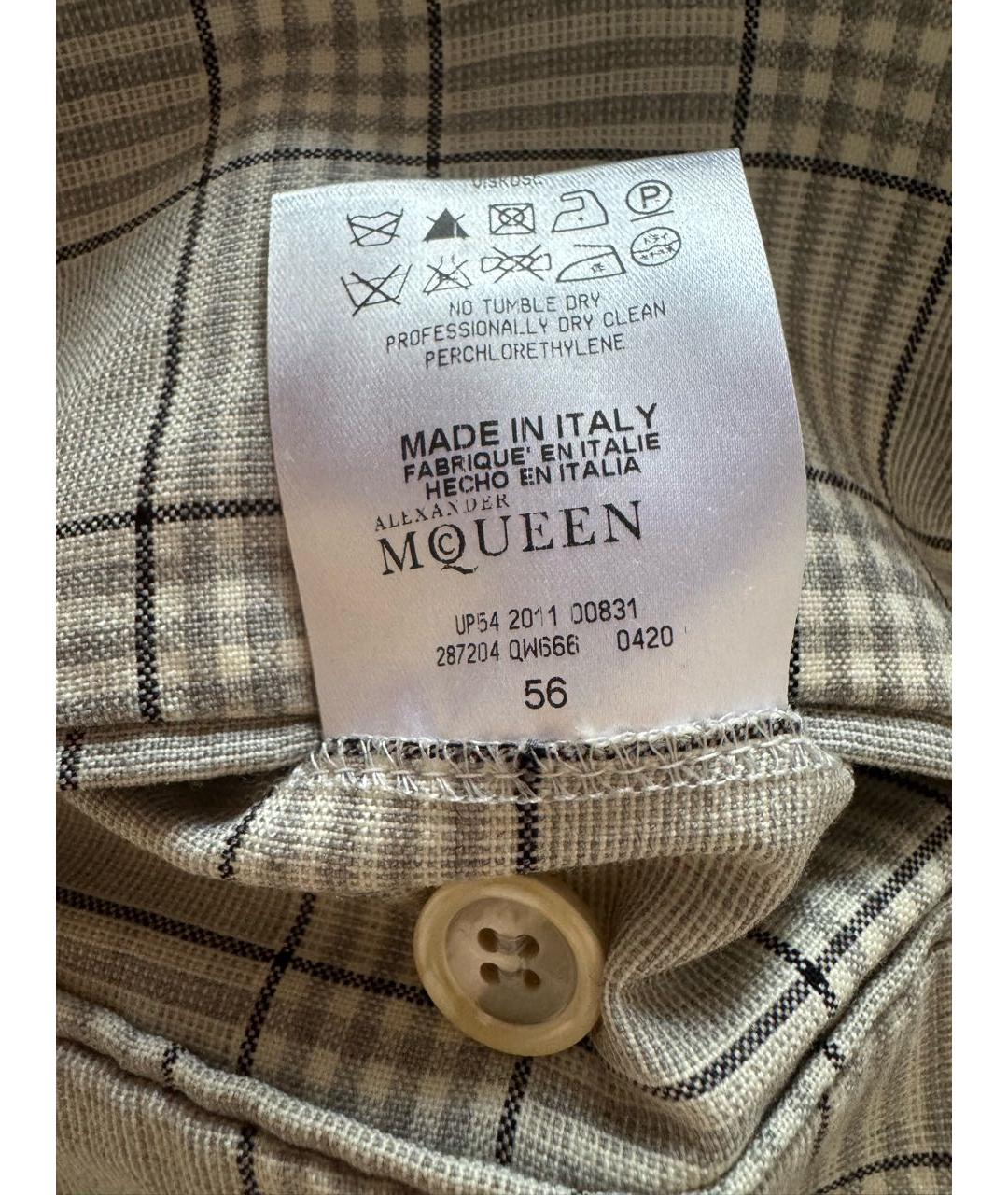 ALEXANDER MCQUEEN Бежевые шерстяные классические брюки, фото 4