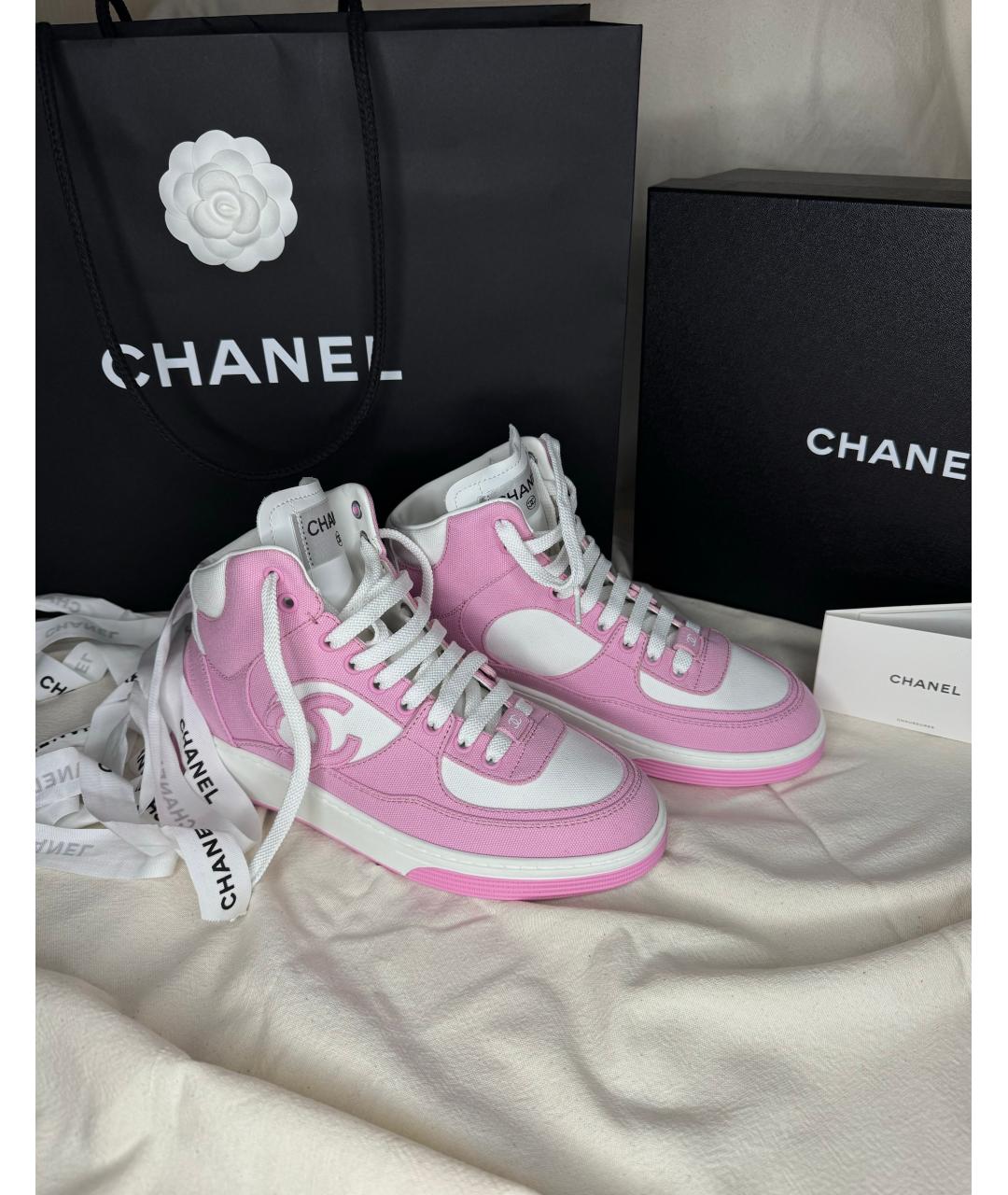 CHANEL Розовые текстильные кеды, фото 2