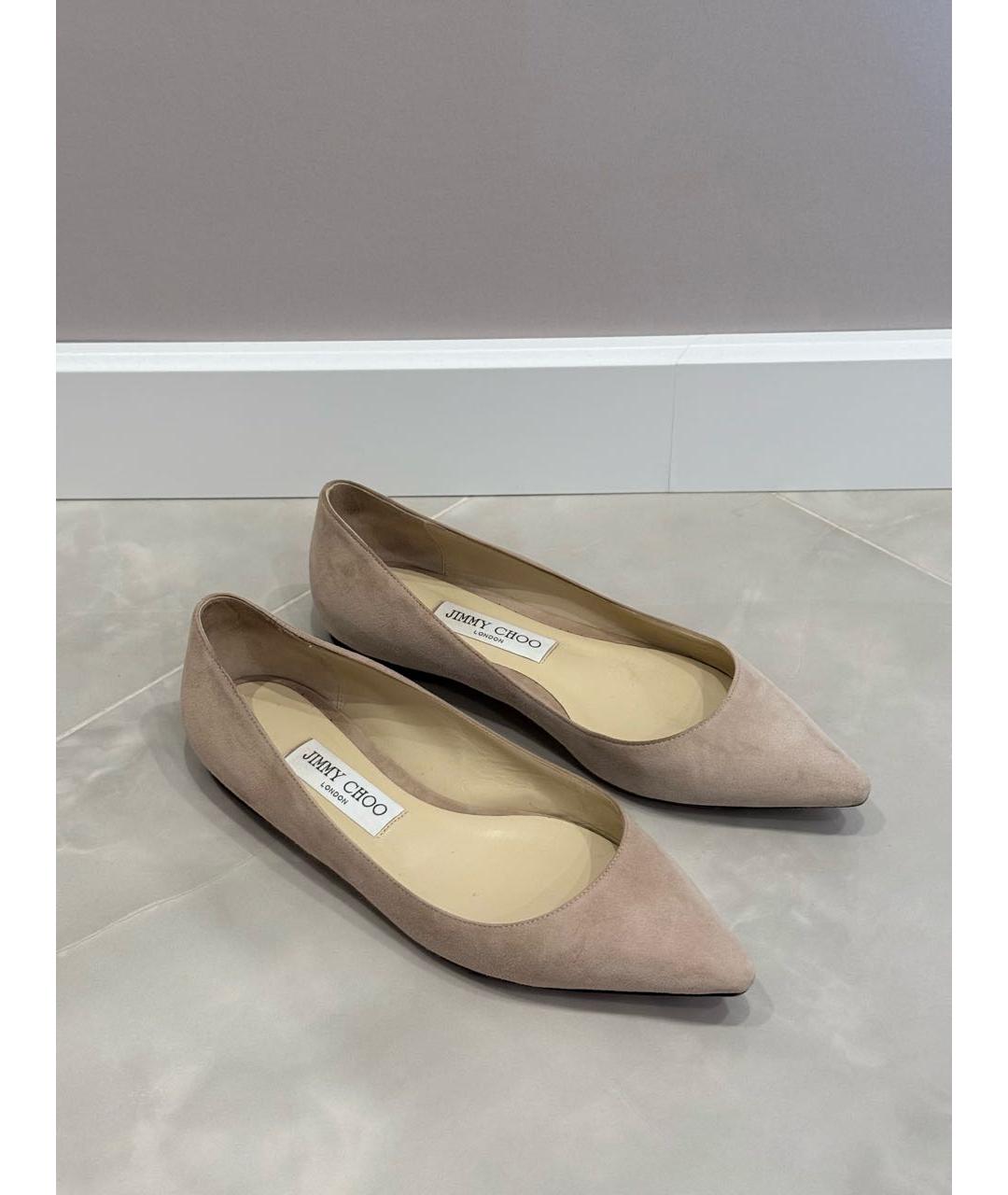 JIMMY CHOO Бежевые замшевые балетки, фото 5