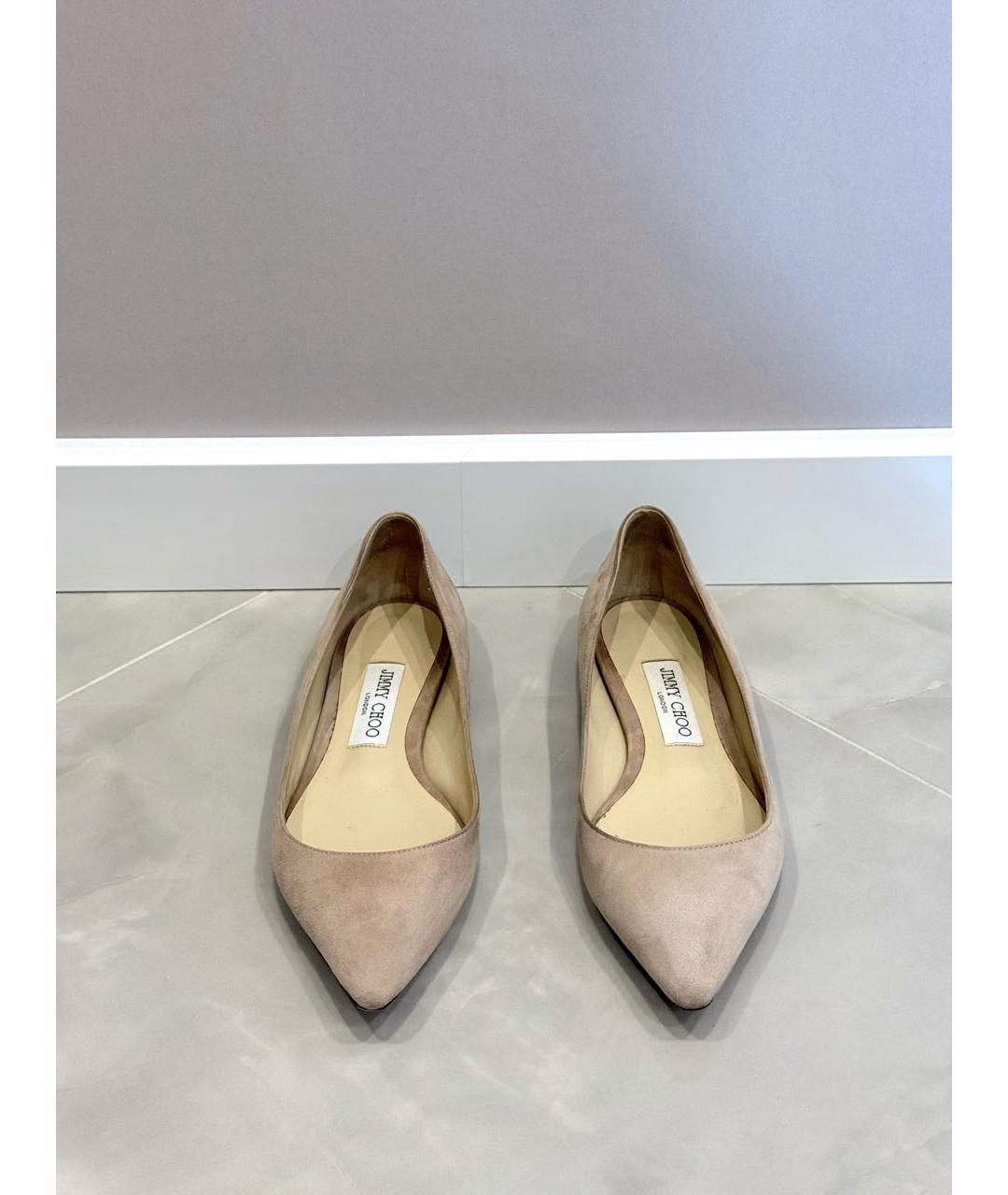 JIMMY CHOO Бежевые замшевые балетки, фото 2