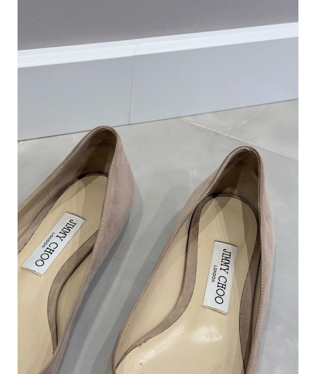 JIMMY CHOO Бежевые замшевые балетки, фото 7