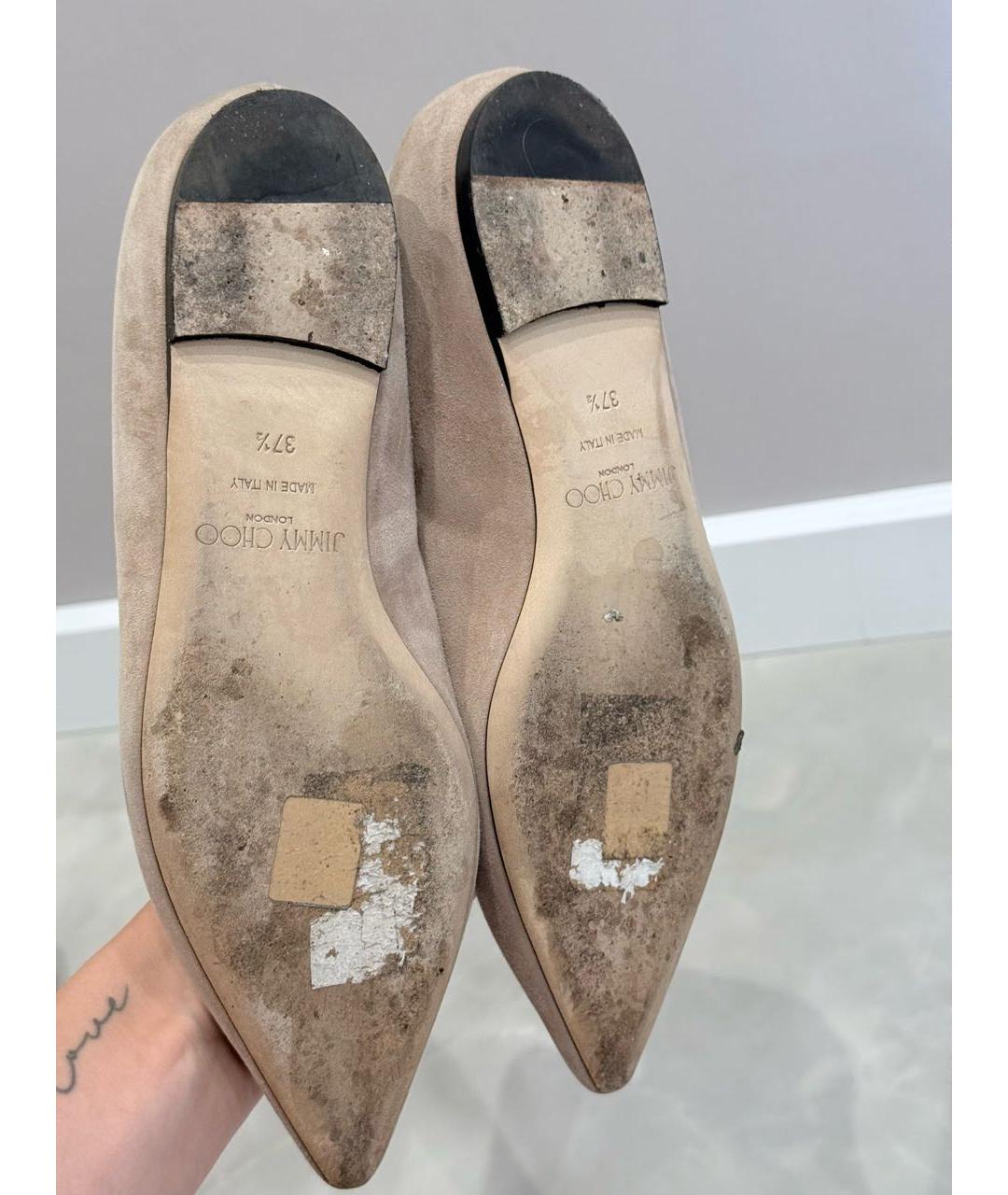 JIMMY CHOO Бежевые замшевые балетки, фото 8