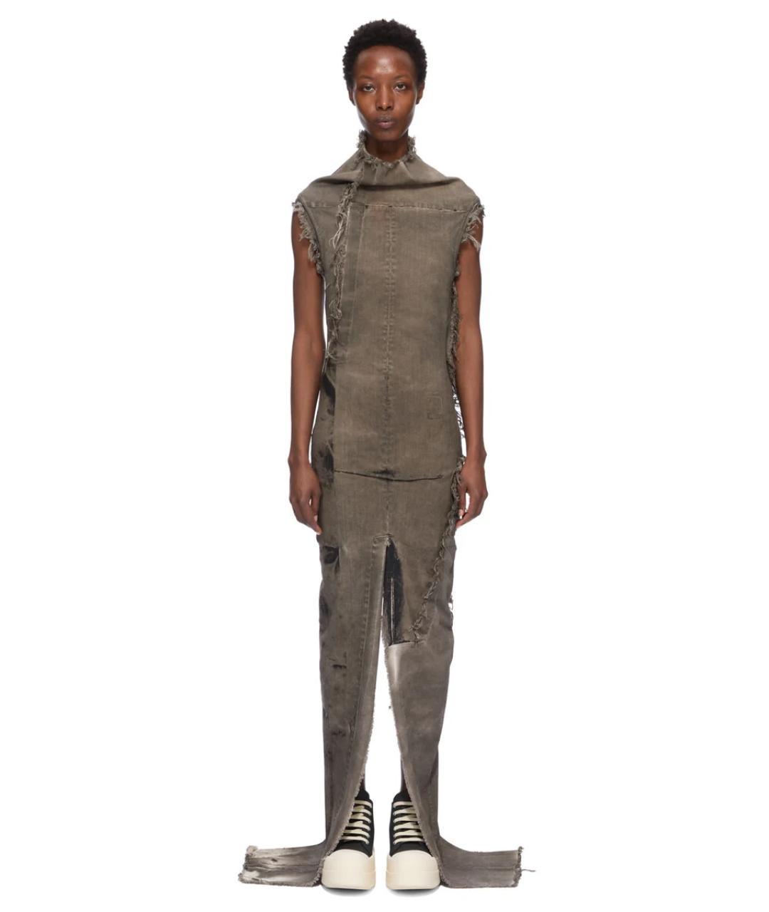 RICK OWENS DRKSHDW Серое хлопко-эластановое вечернее платье, фото 3