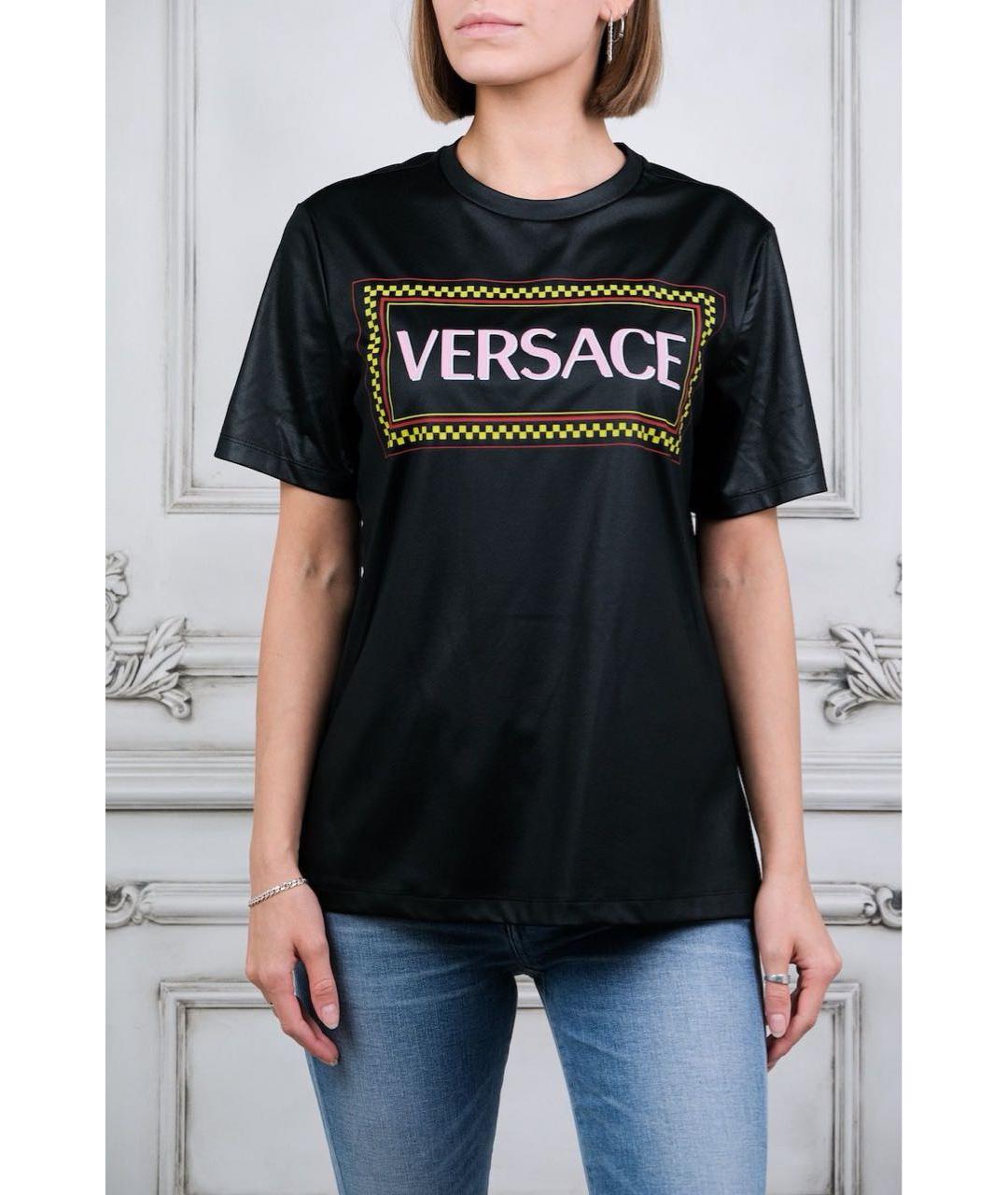 VERSACE Черная полиэстеровая футболка, фото 6