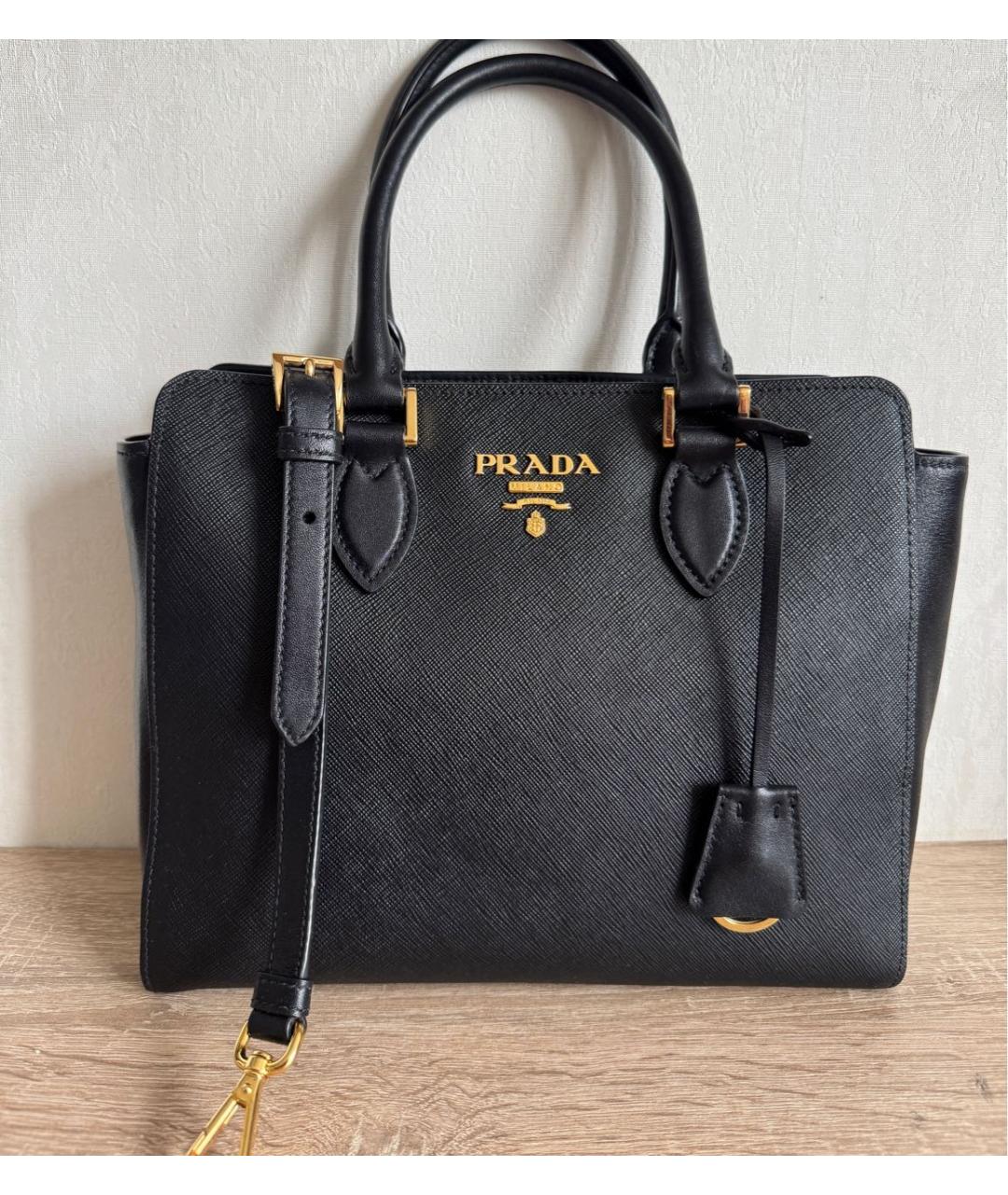 PRADA Черная кожаная сумка тоут, фото 7