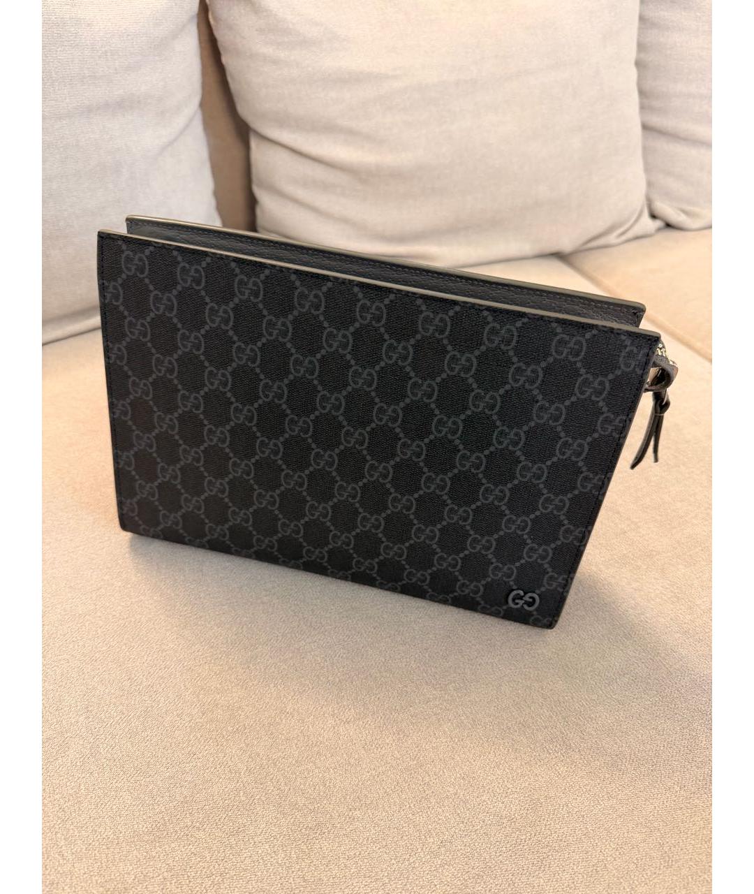 GUCCI Антрацитовая барсетка из канвы, фото 2