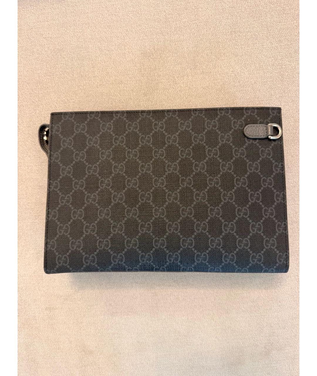 GUCCI Антрацитовая барсетка из канвы, фото 3